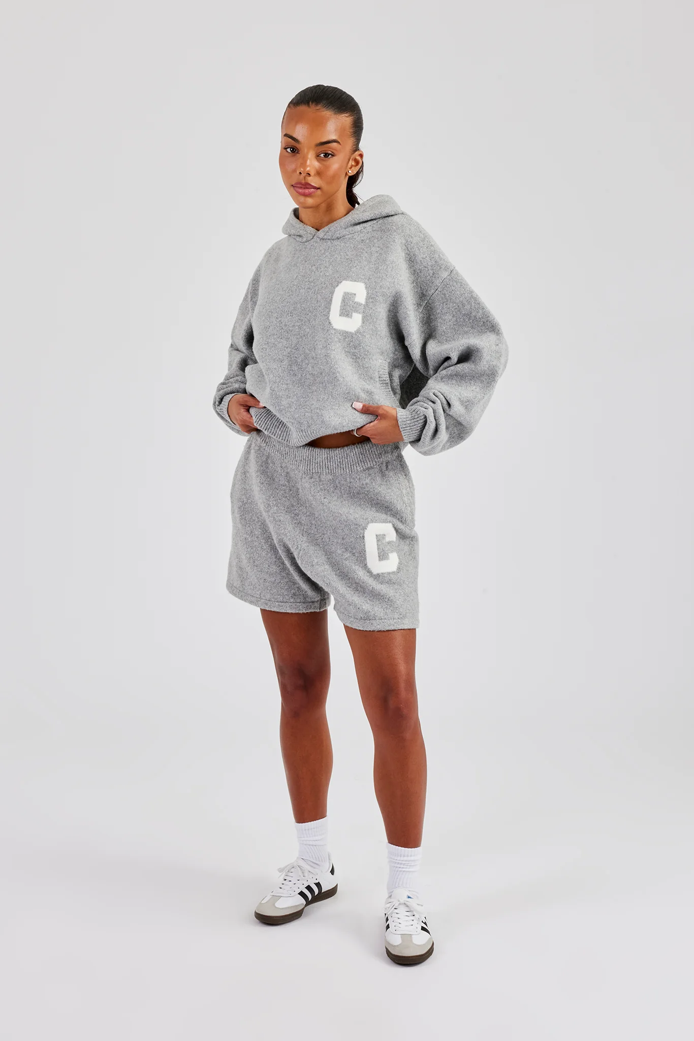C Knitted Hoodie & Shorts - Grey - Image 2