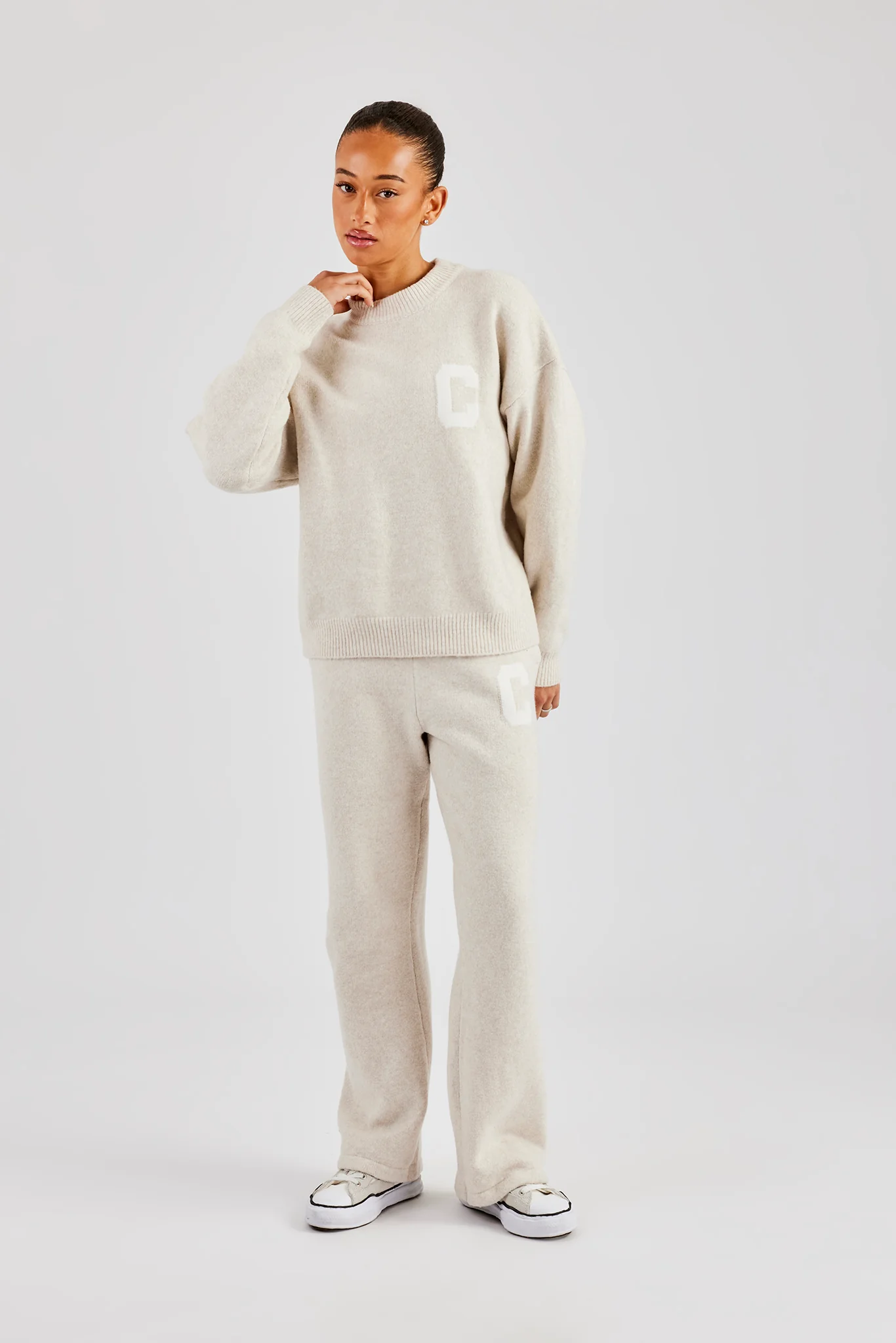 C Knitted Sweatshirt & Jogger - Oatmeal - Image 5