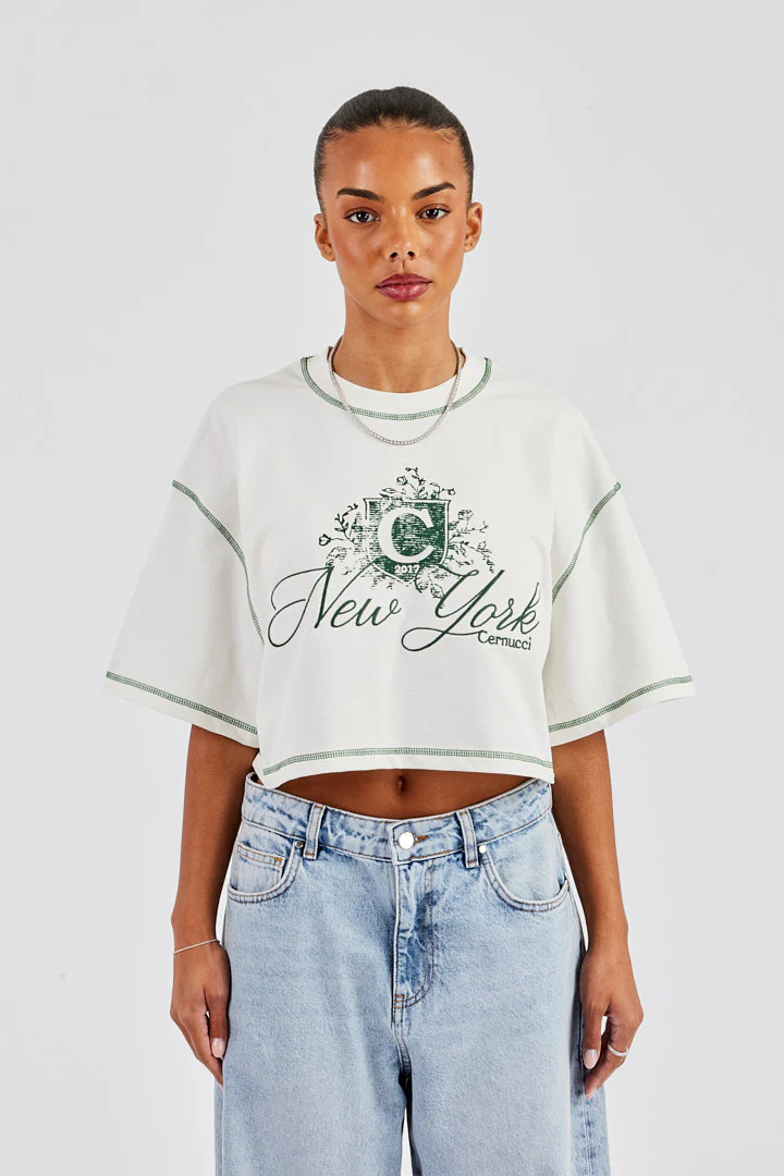C New York Cropped T-Shirt - Off White - Image 4