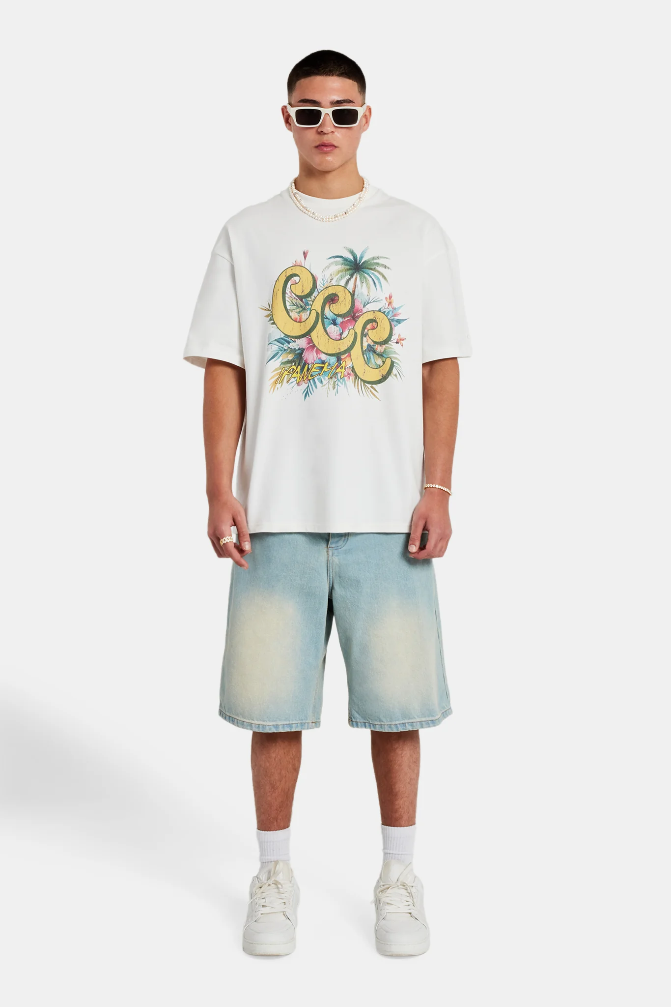 C Repeat Palm Graphic Oversized T-Shirt - Off White - Image 3