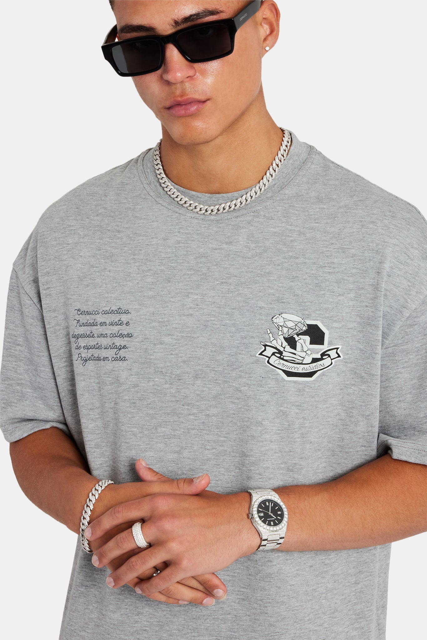 C Diamond Oversized T-Shirt - Grey Marl - Image 3