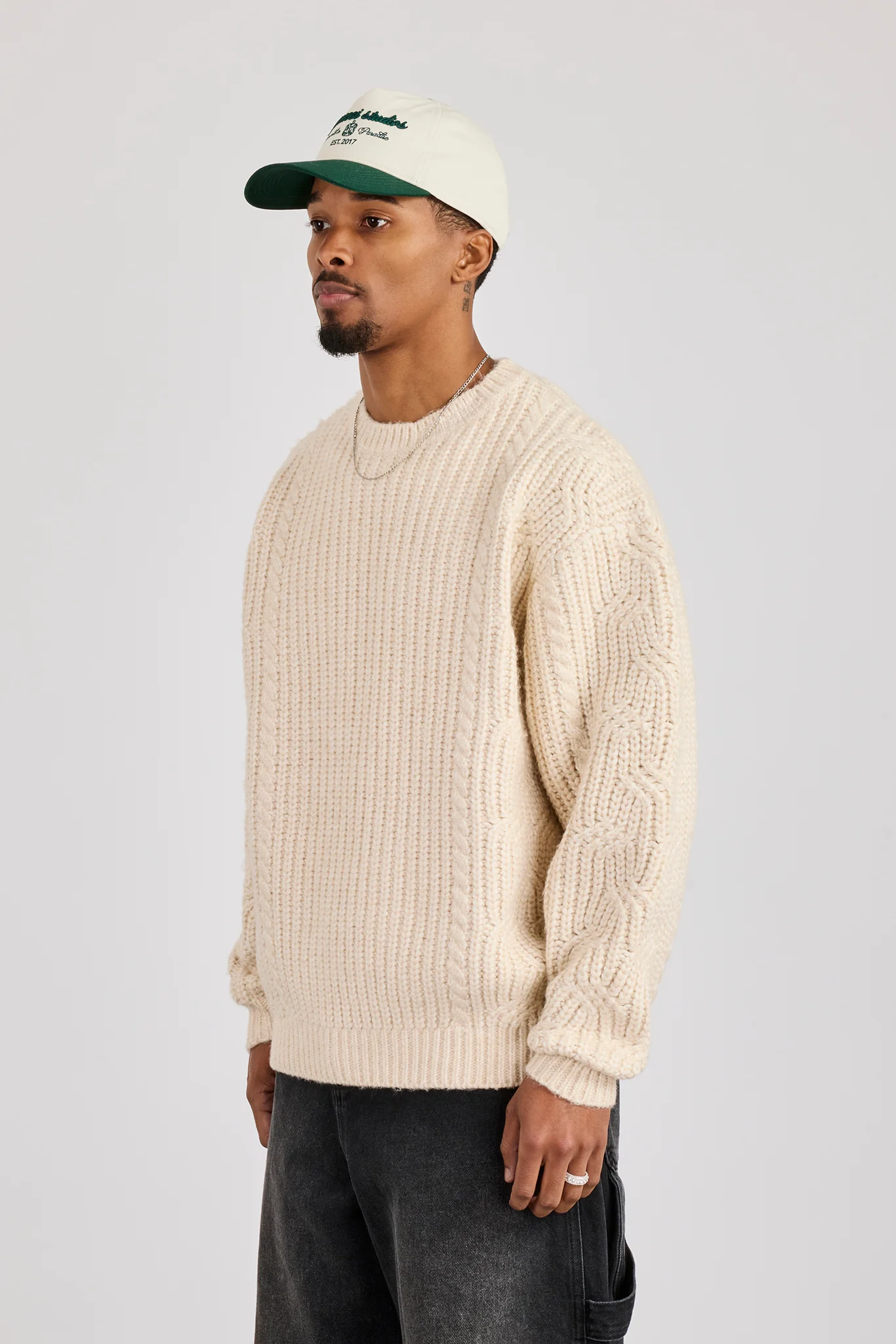 Cable Knit Embroidered Sweatshirt - Off White - Image 3