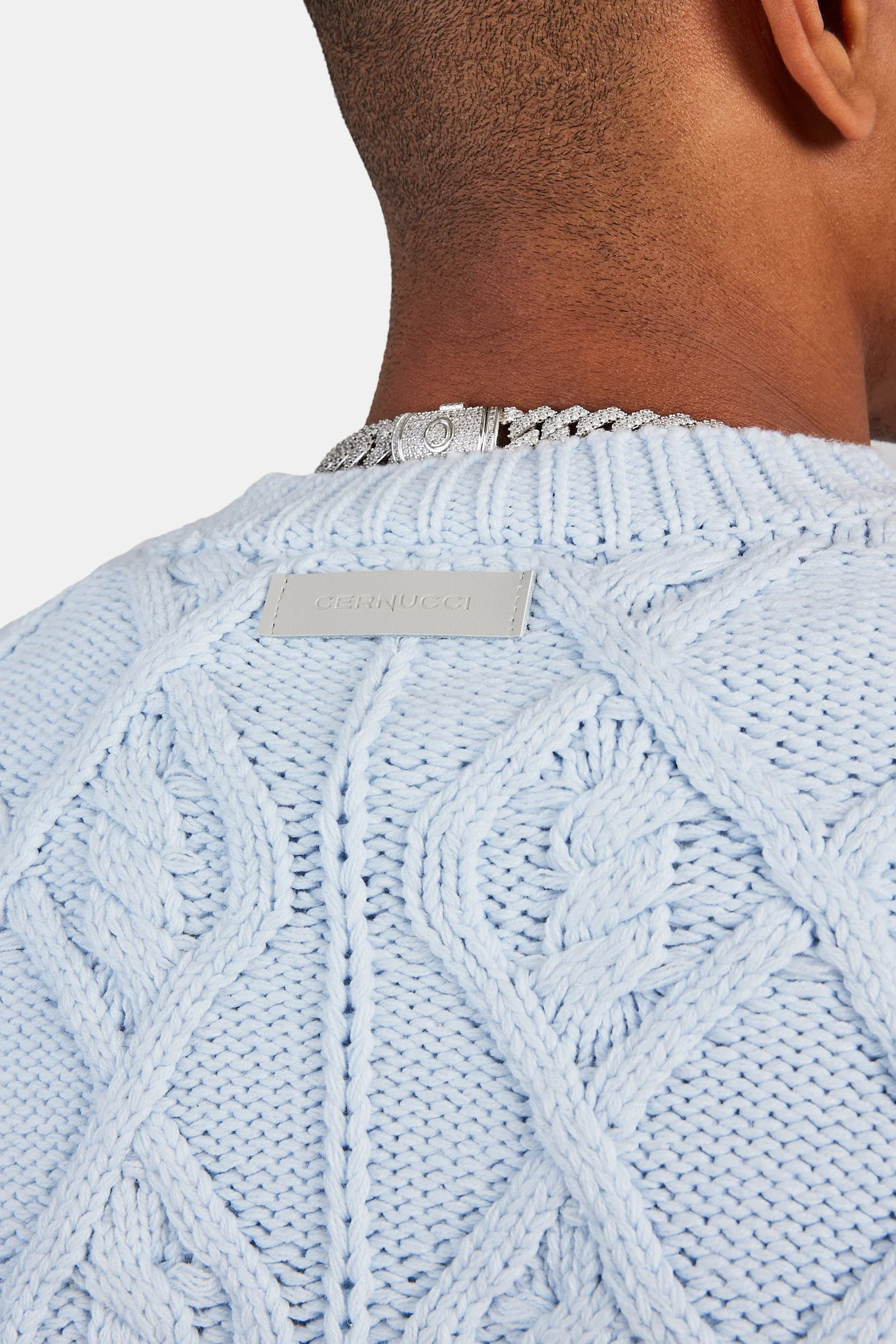 Cable Knit Varsity Sweater - Blue - Image 3