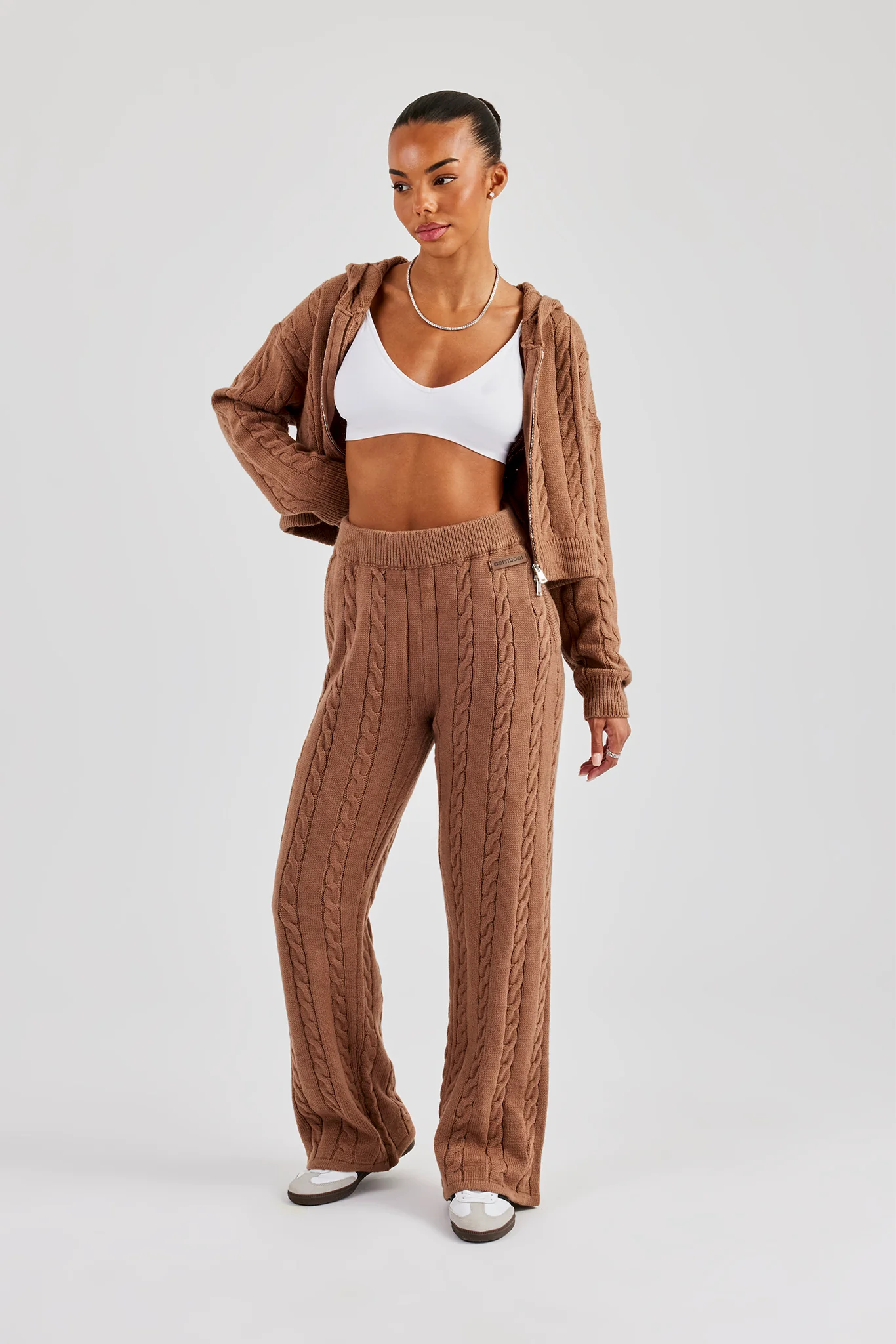 Cable Knit Wide Leg Jogger - Tan - Image 2