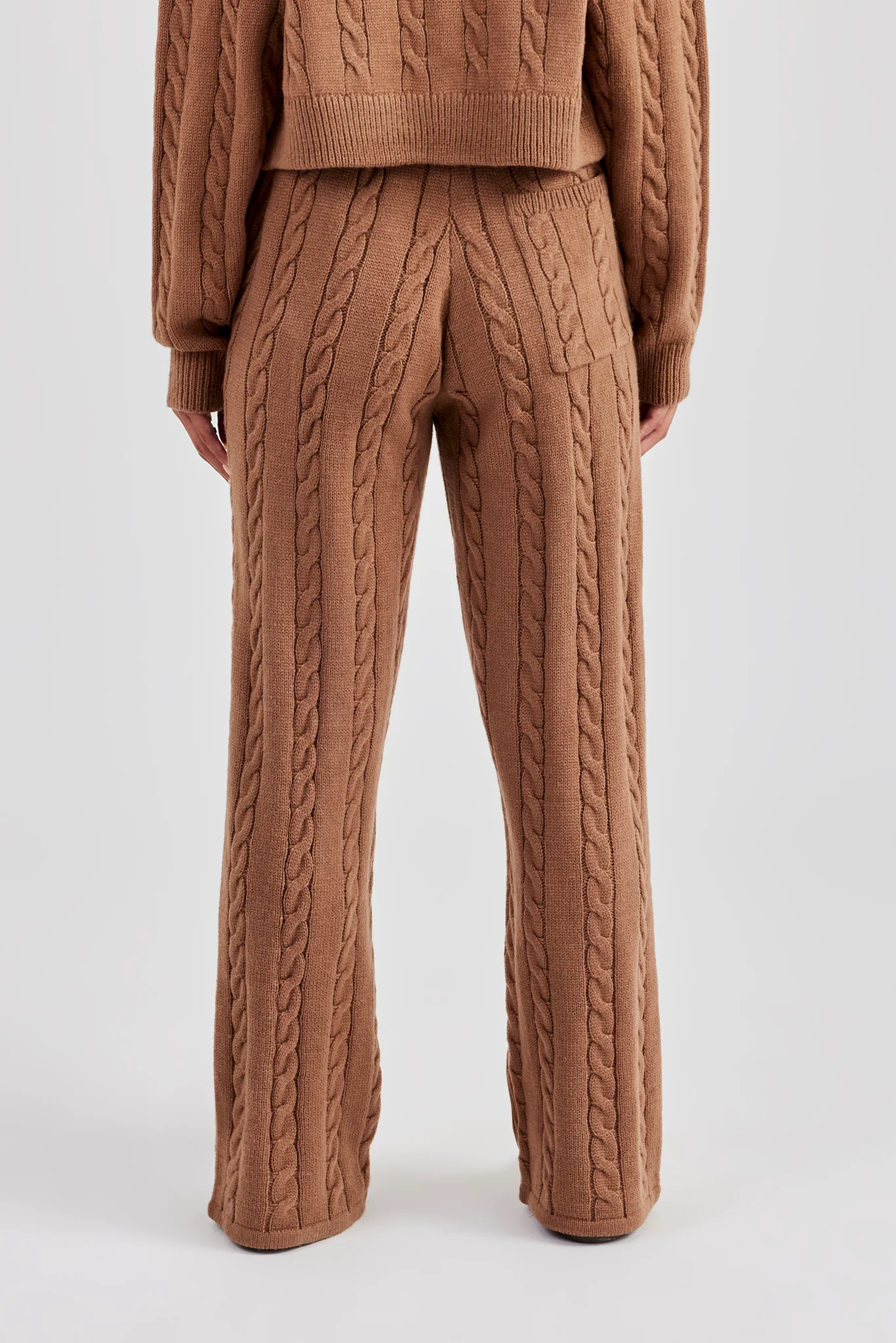 Cable Knit Wide Leg Jogger - Tan - Image 4