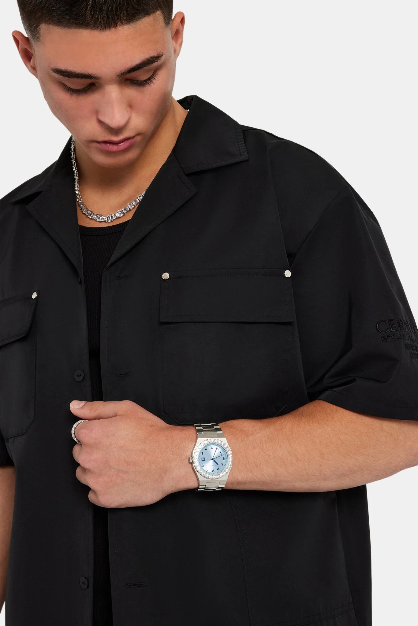 Carpenter Nylon Embroidered Shirt & Short Set - Black - Image 9