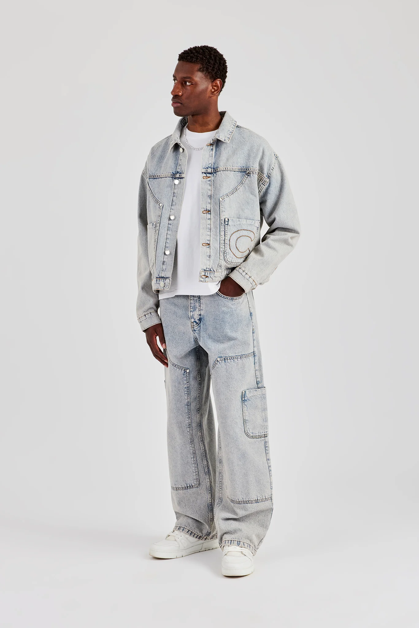 Carpenter Panel Denim Jacket & Baggy Detail Jean - Antique Wash - Image 4