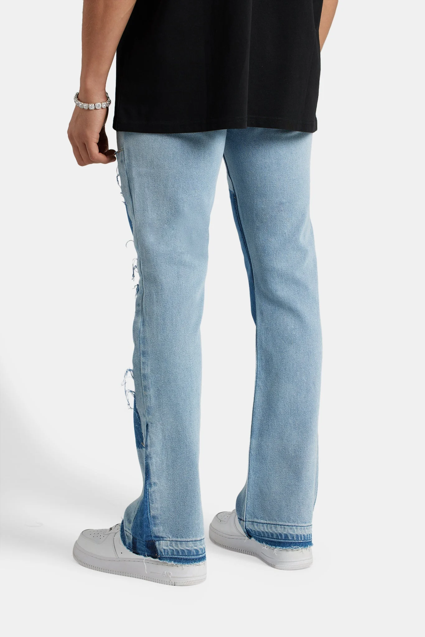 Carpenter Panelled Flare Fit Jeans - Mid Blue - Image 2