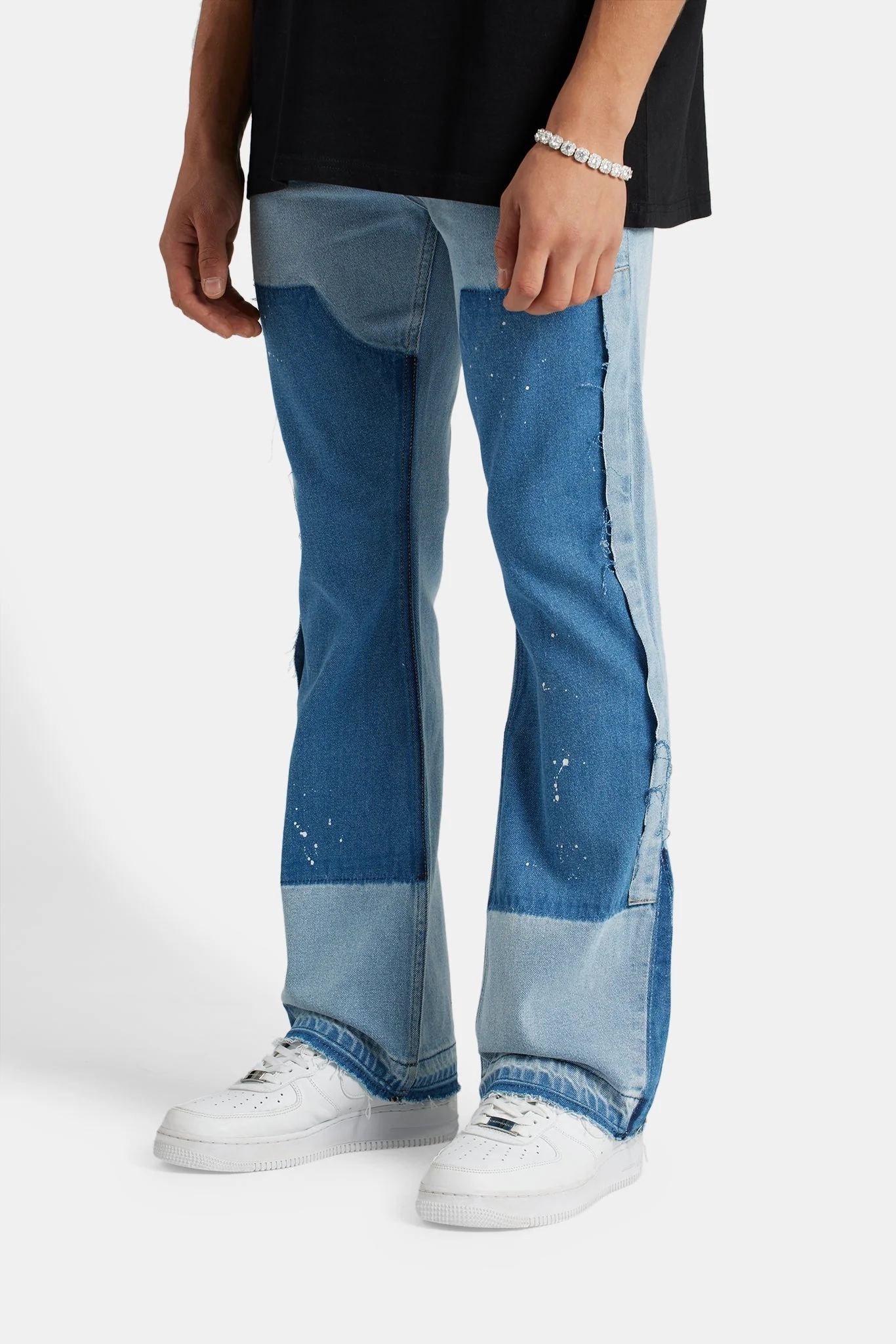 Carpenter Panelled Flare Fit Jeans - Mid Blue - Image 3