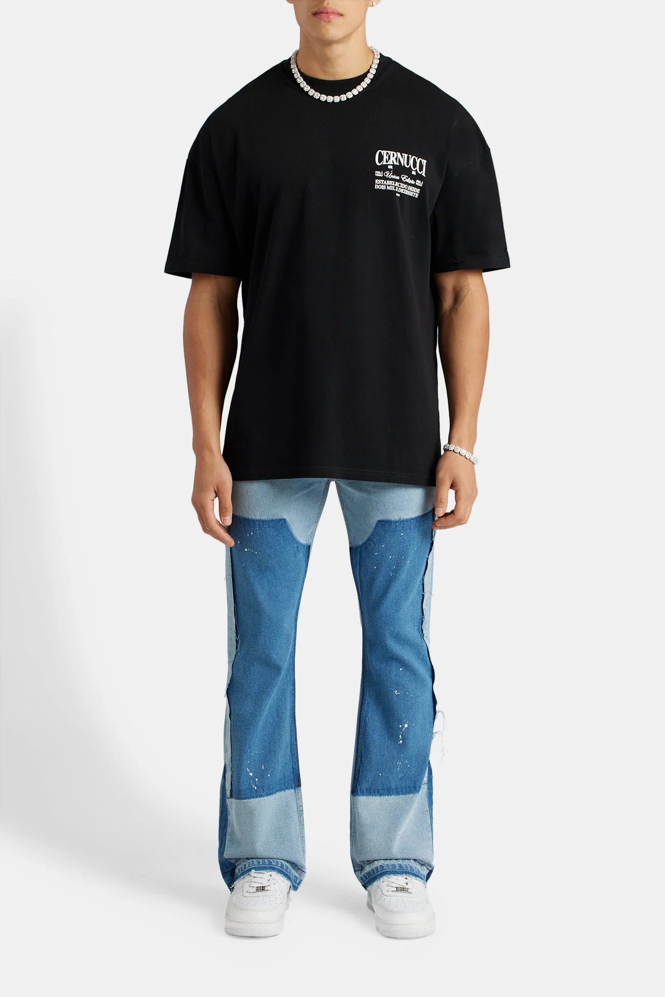 Carpenter Panelled Flare Fit Jeans - Mid Blue - Image 4