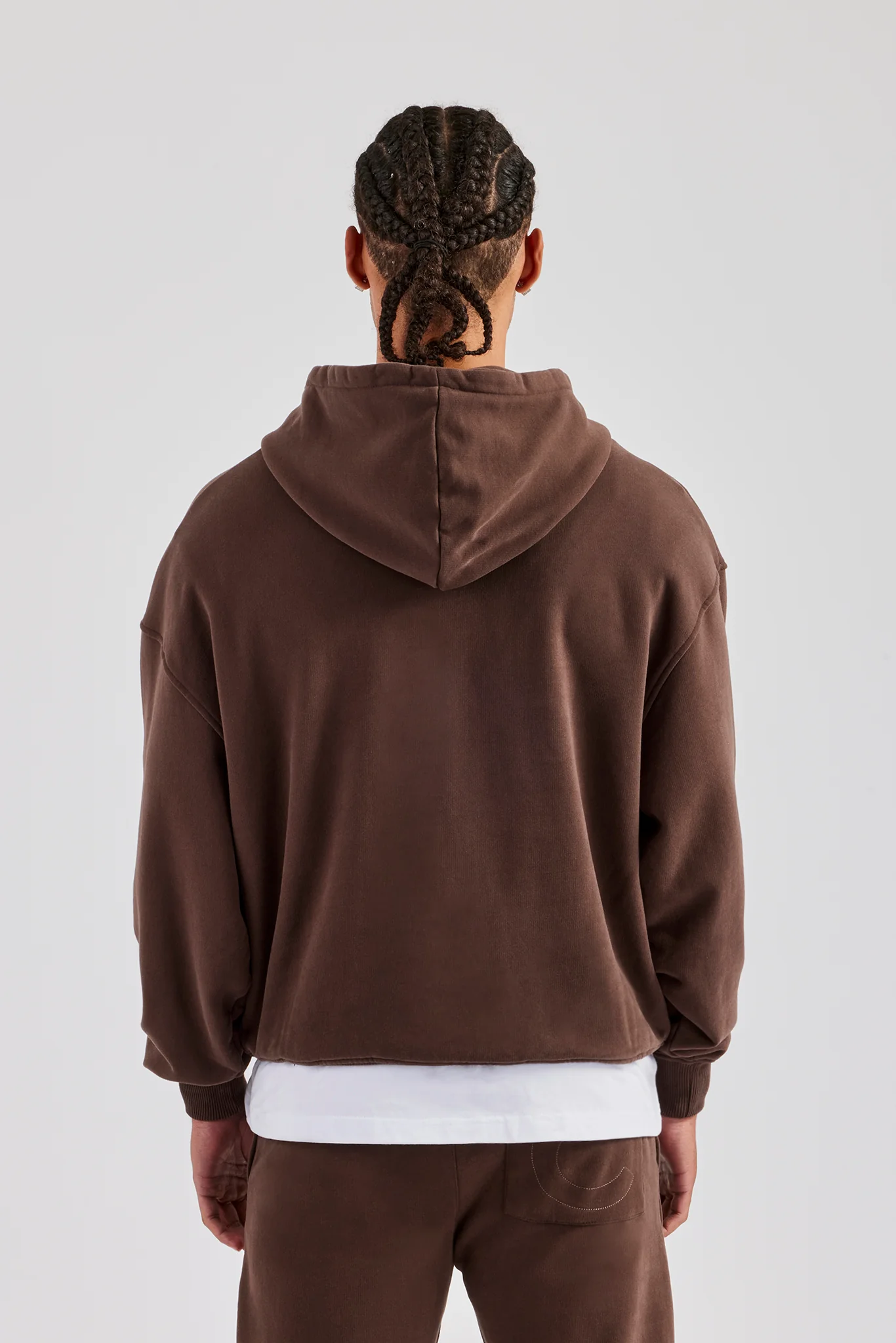 Carpenter Raw Edge Zip Through Hoodie - Chocolate - Image 2