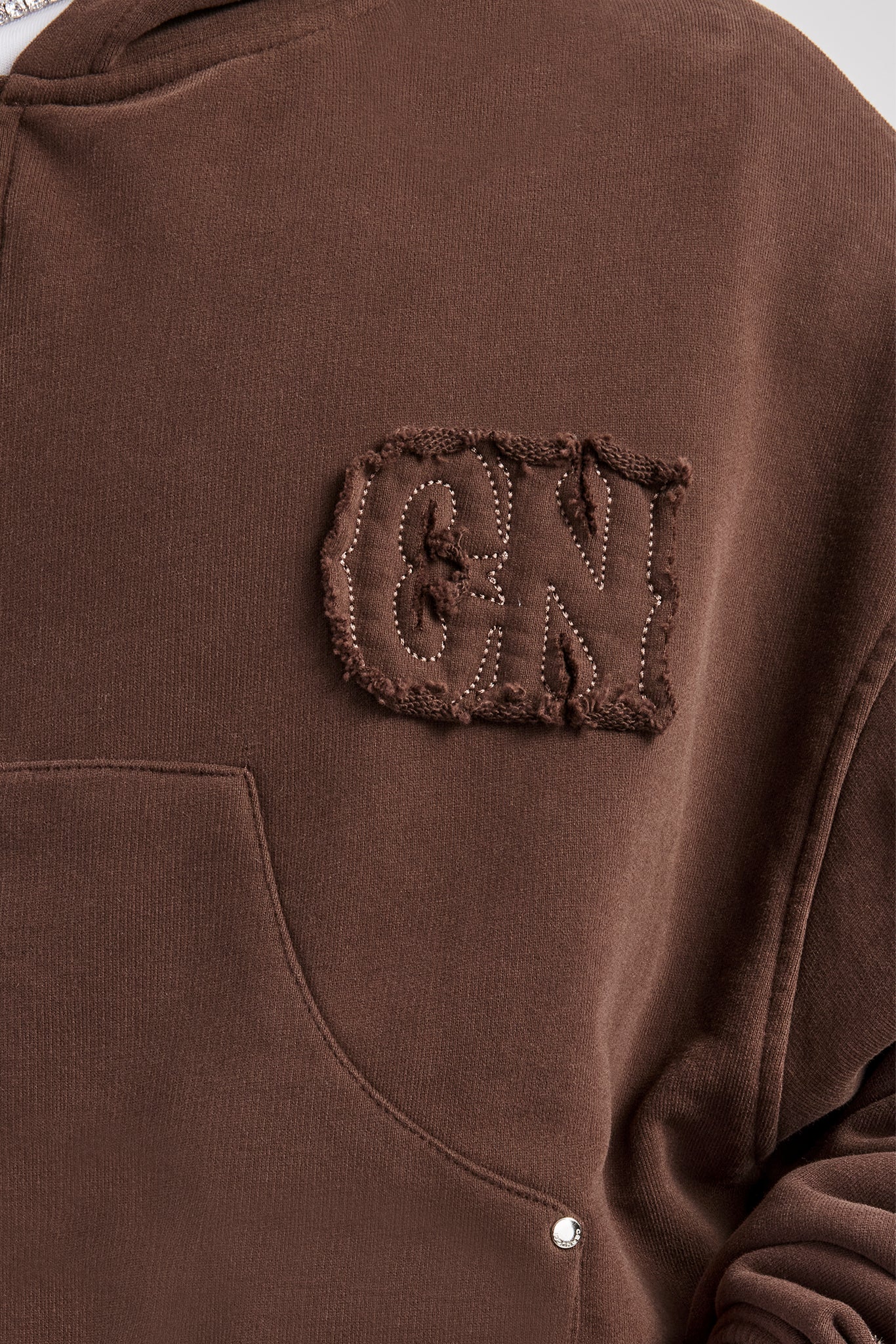Carpenter Raw Edge Zip Through Hoodie - Chocolate - Image 3