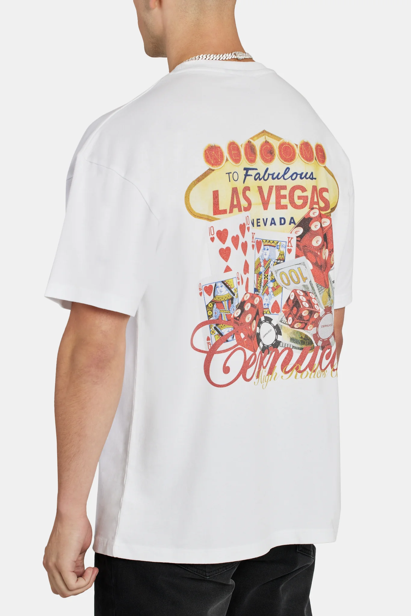 Casino Back Print Oversized T-Shirt - White - Image 3