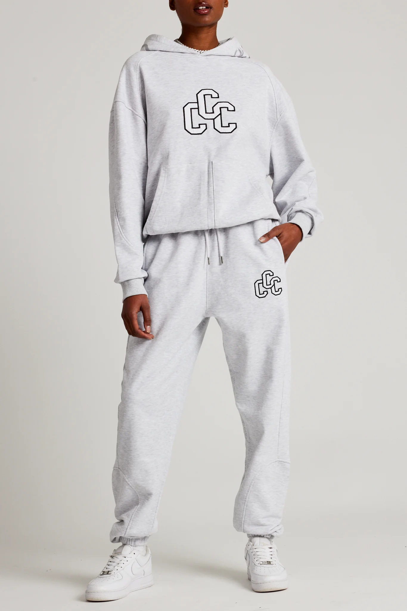 CCC Applique Varsity Hoodie - Grey Marl - Image 2