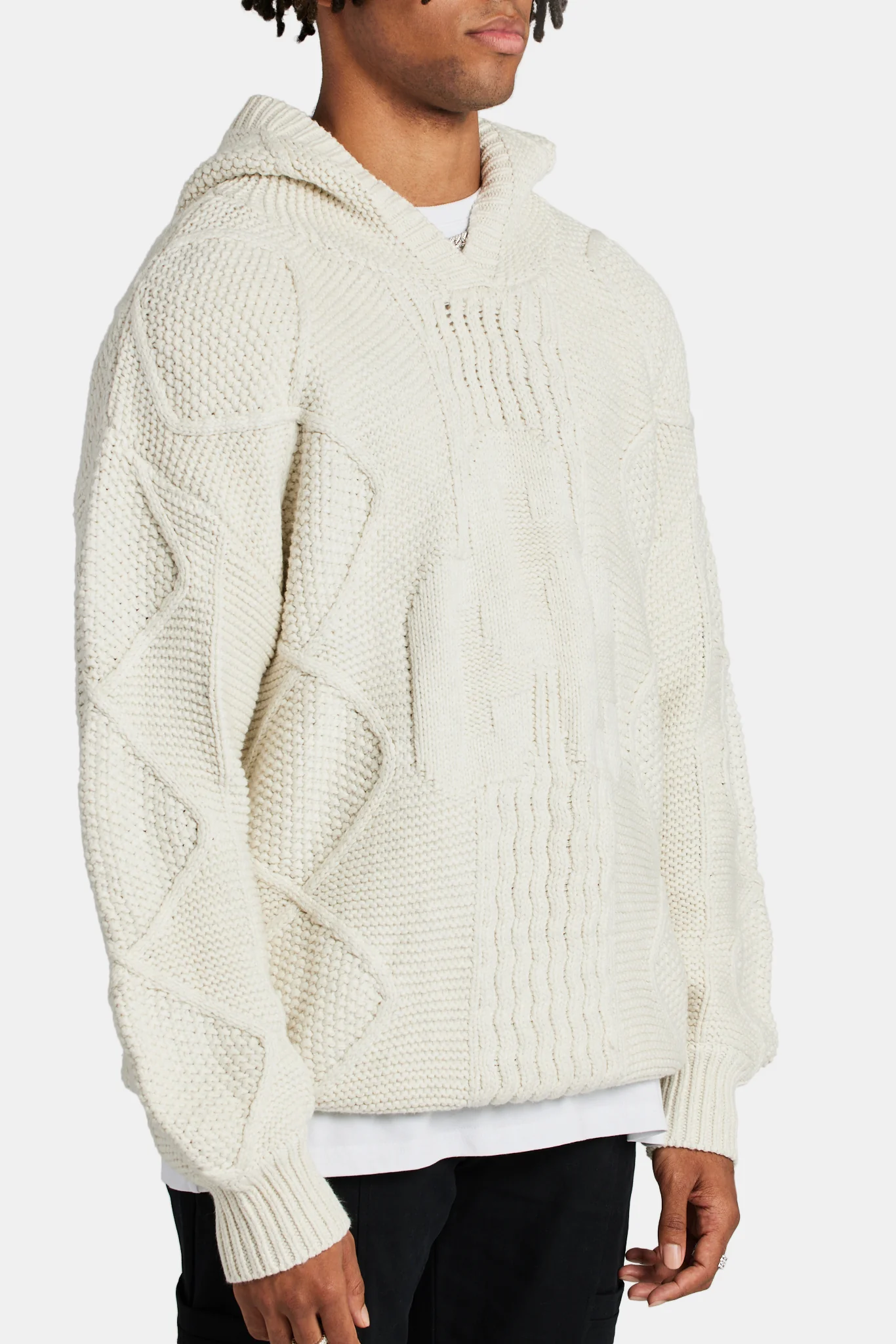 CCC Cable Knit Varsity Hoodie - Ecru - Image 3