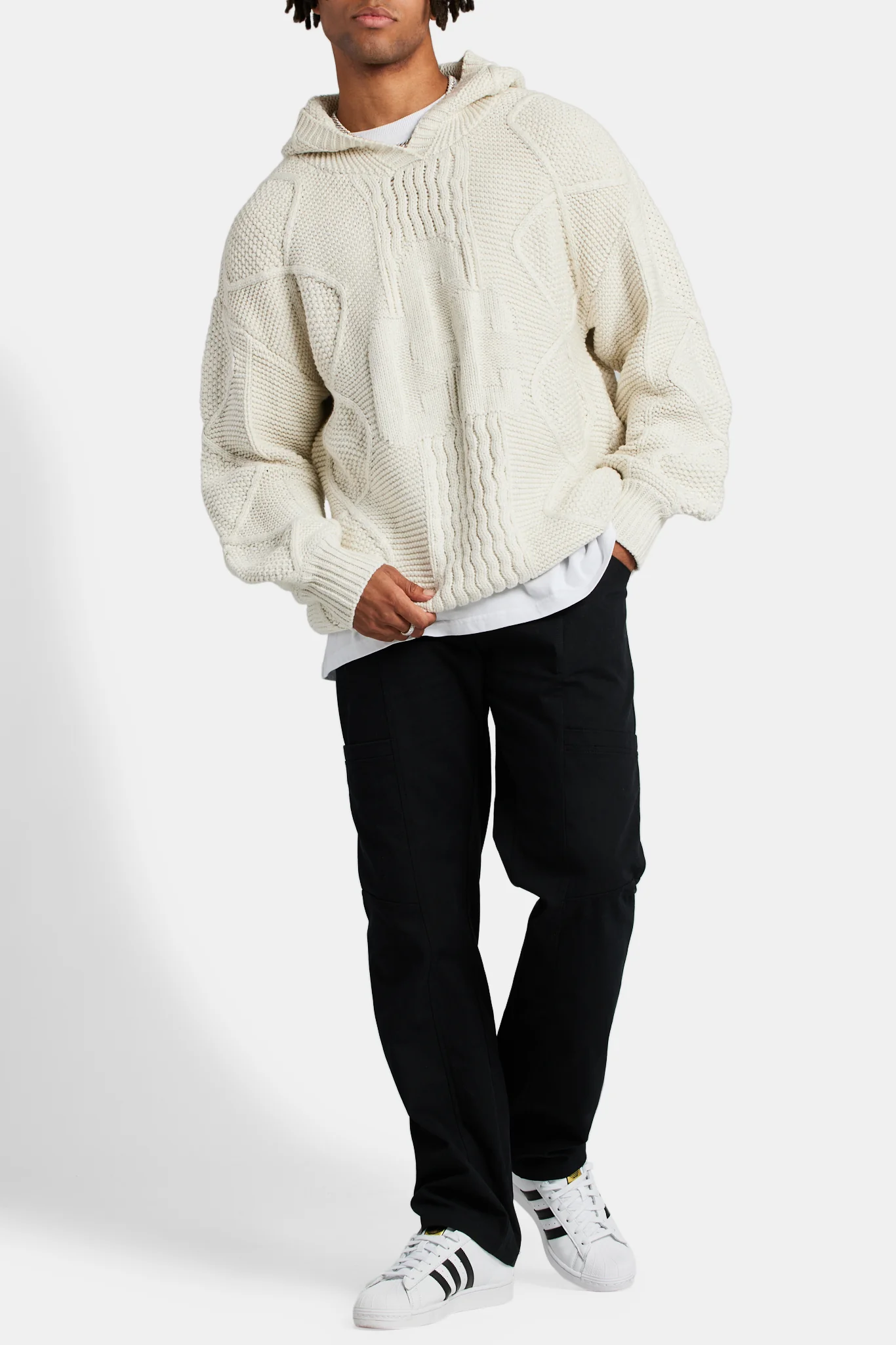 CCC Cable Knit Varsity Hoodie - Ecru - Image 4