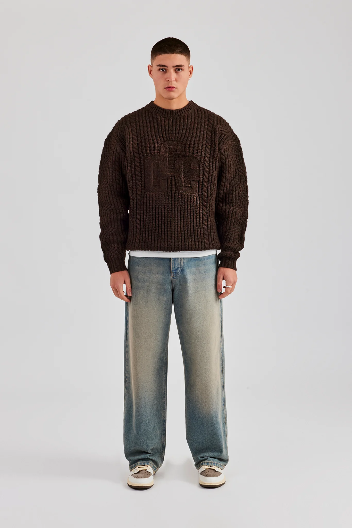 CCC Spliced Cable Knit Sweater - Chocolate - Image 3