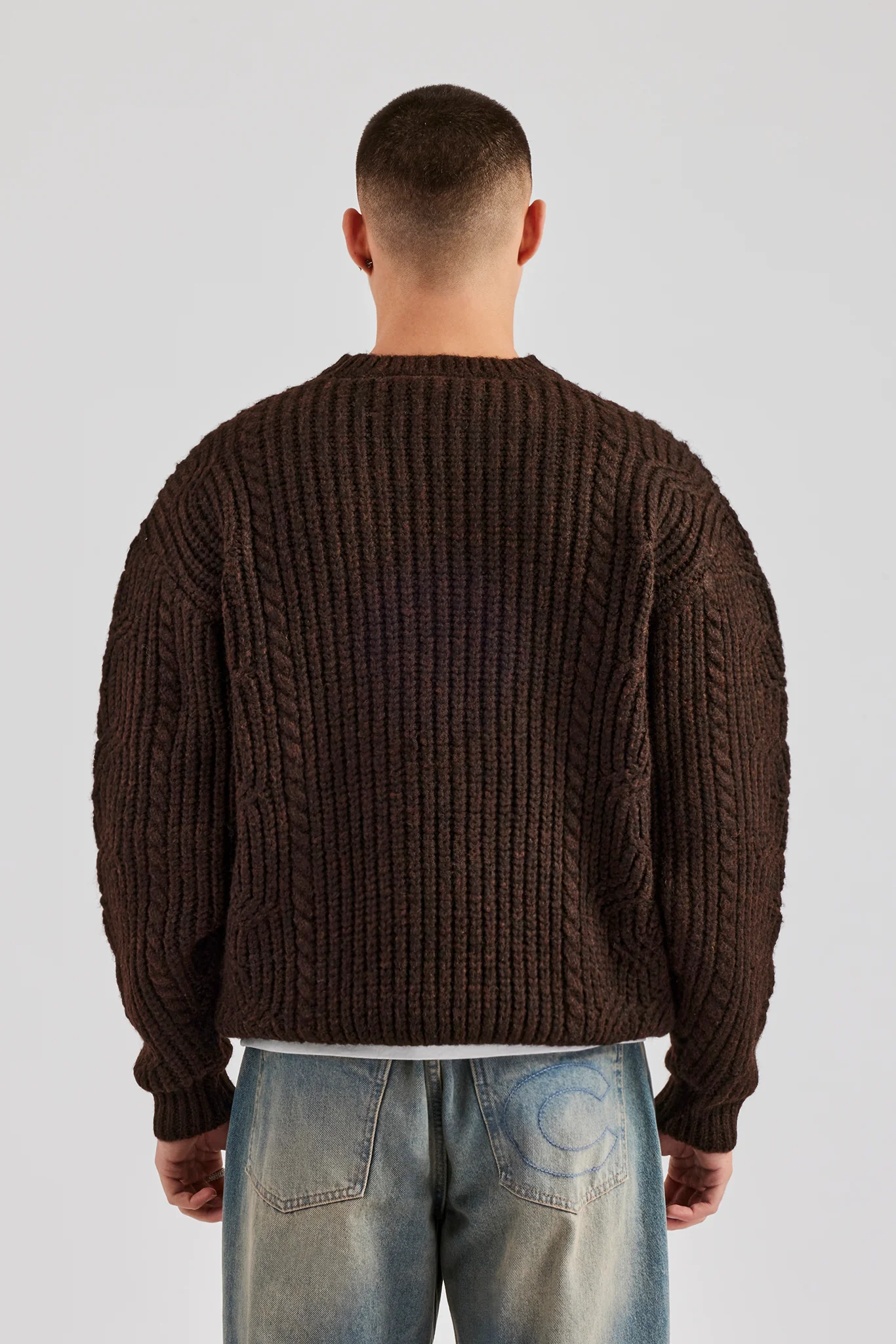 CCC Spliced Cable Knit Sweater - Chocolate - Image 4