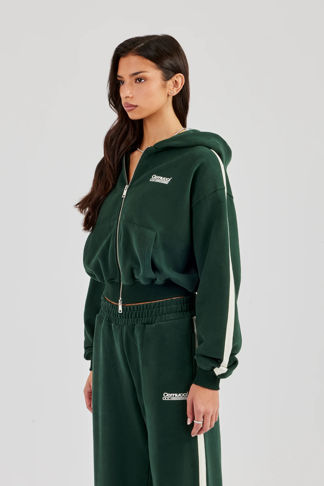 CCC Taping Boxy Zip Through Hoodie - Forest Green - Image 2