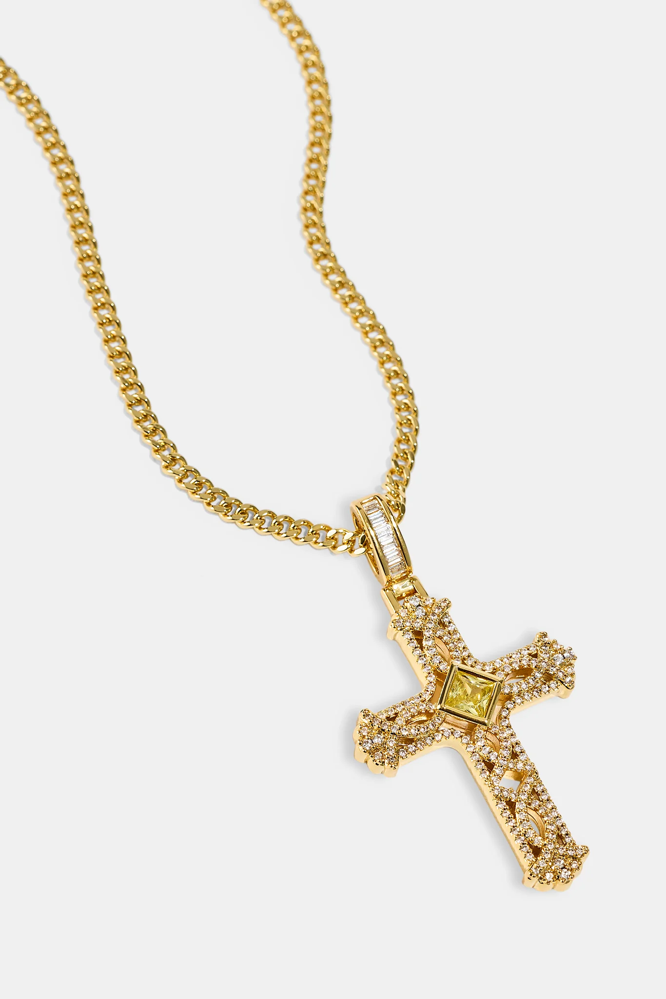 Centre Stone Cross Pendant Necklace - 25mm - Gold - Image 2