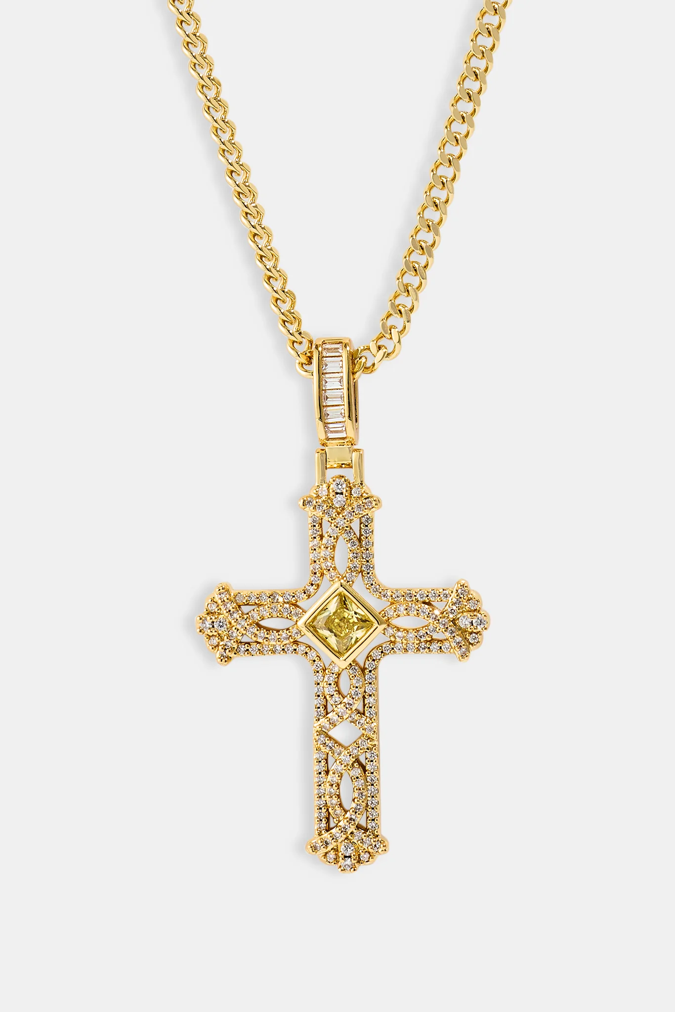 Centre Stone Cross Pendant Necklace - 25mm - Gold - Image 3