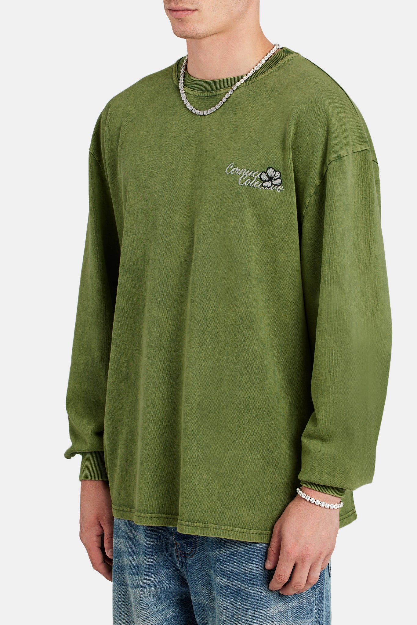 Cernucci Collection Washed Oversized Long Sleeve T-Shirt - Green - Image 4