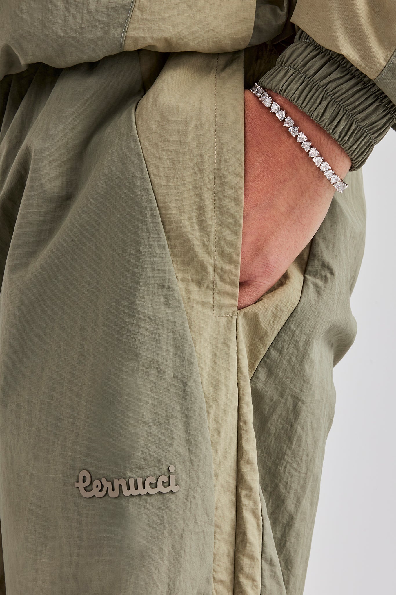 Cernucci Contrast Panel Nylon Track Pant - Khaki - Image 5