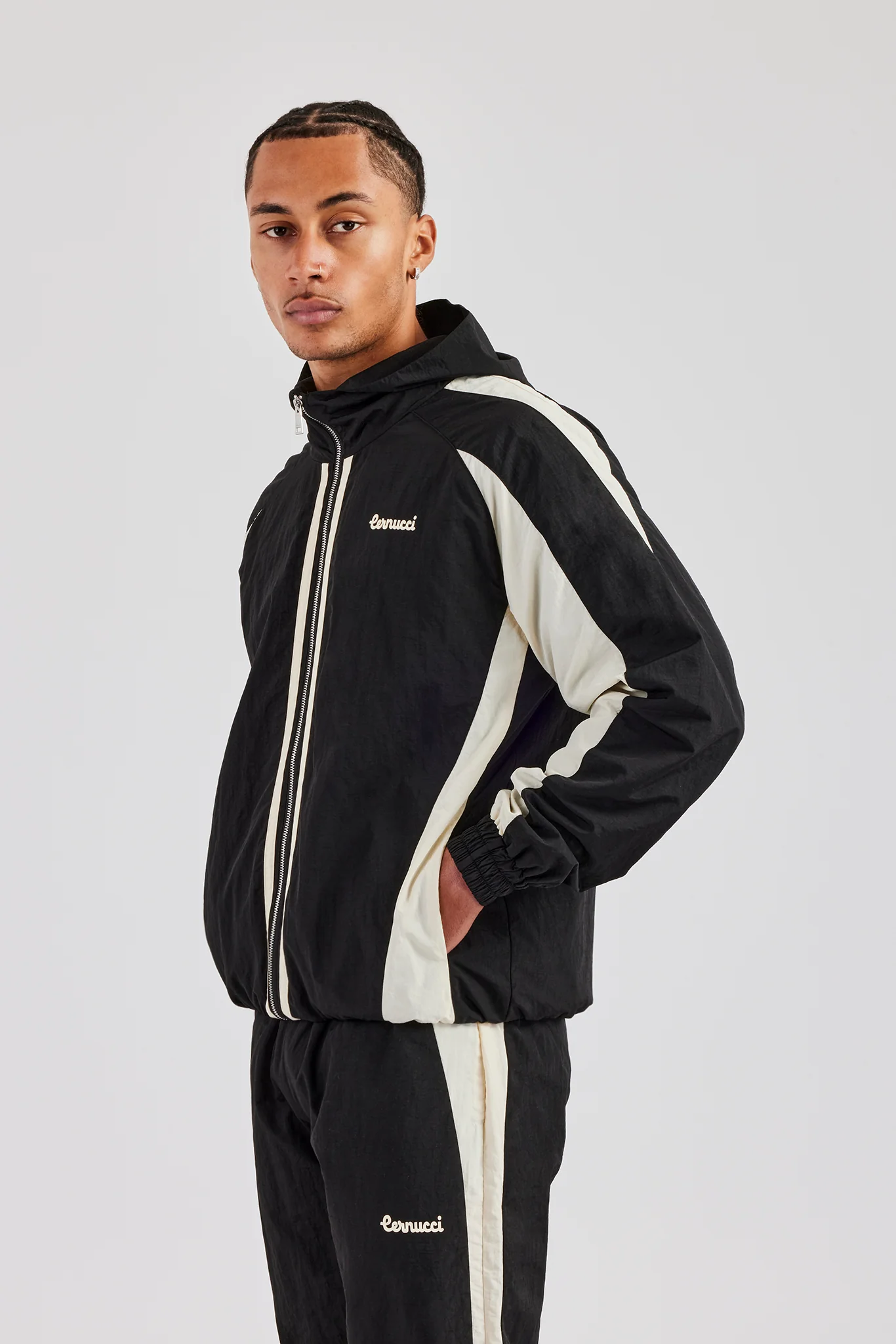 Cernucci Contrast Panel Nylon Track Top - Black - Image 2
