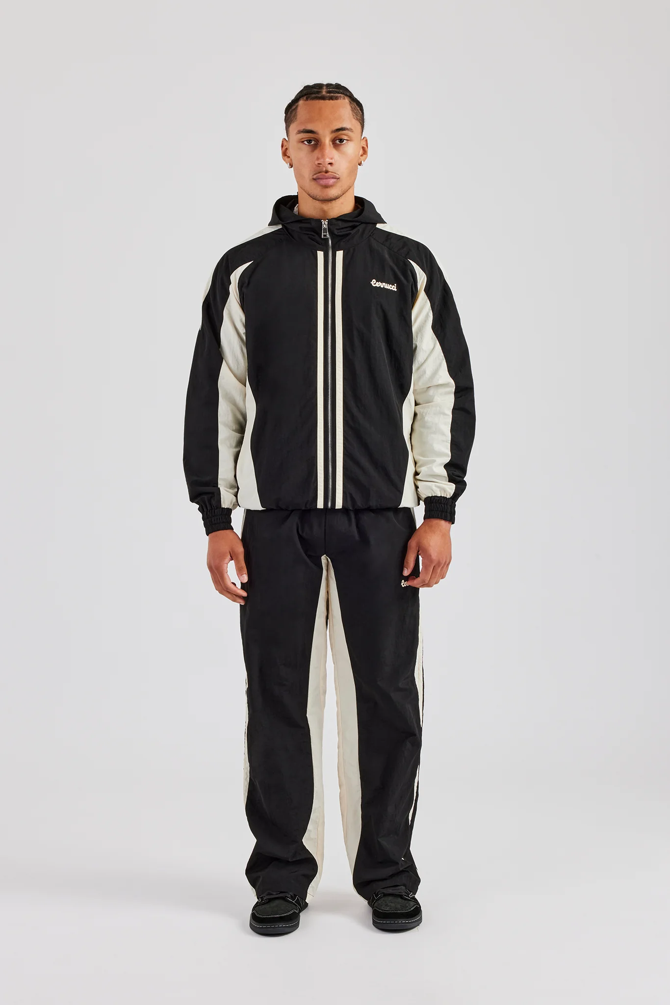 Cernucci Contrast Panel Nylon Tracksuit - Black - Image 3