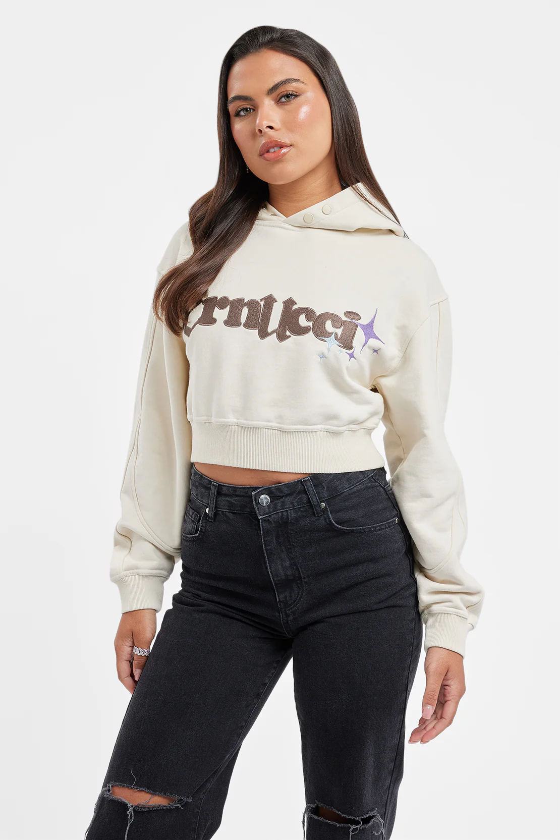 Cernucci Cropped Hoodie - Ecru - Image 2