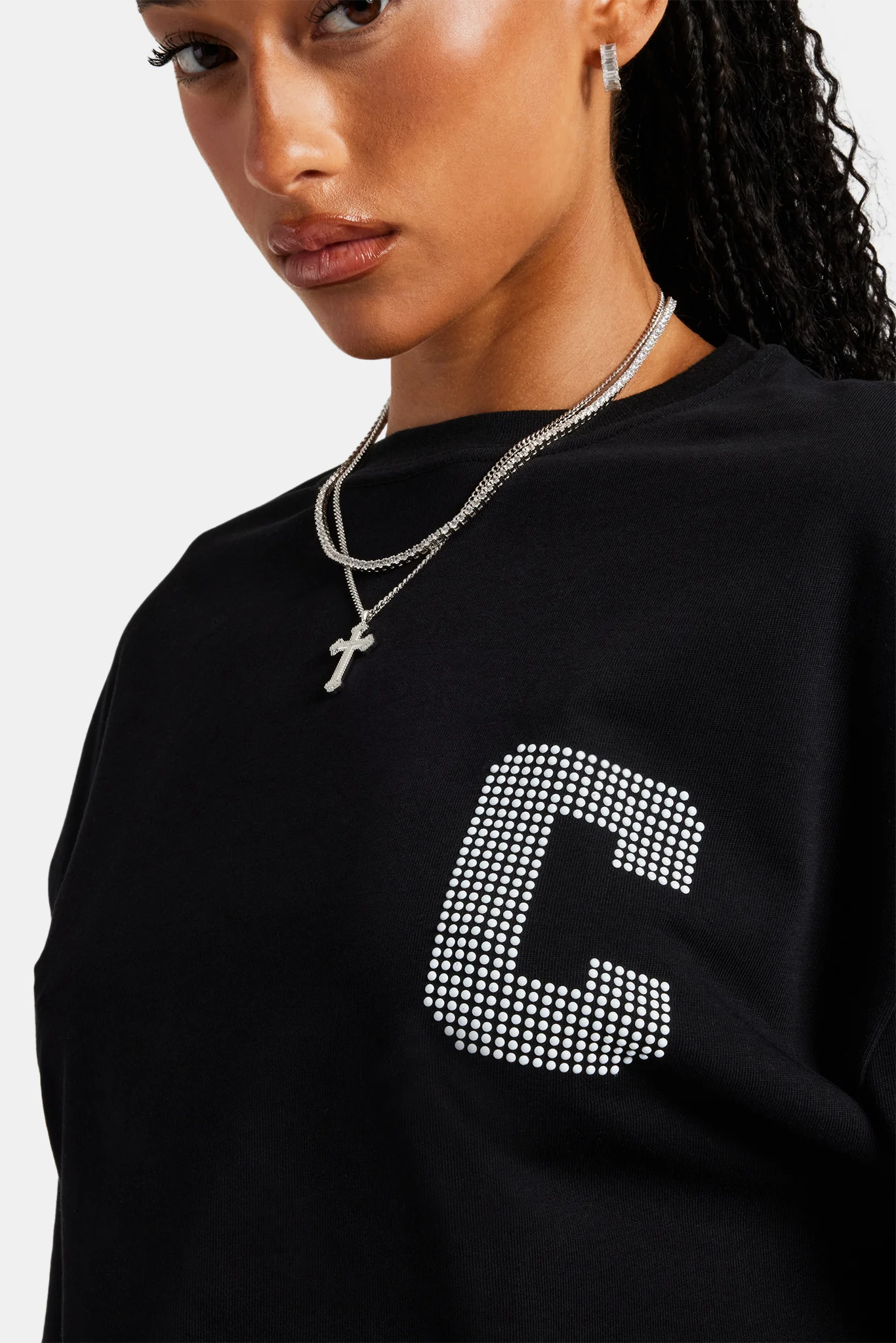 Cernucci Cropped Pearl T-Shirt - Black - Image 3