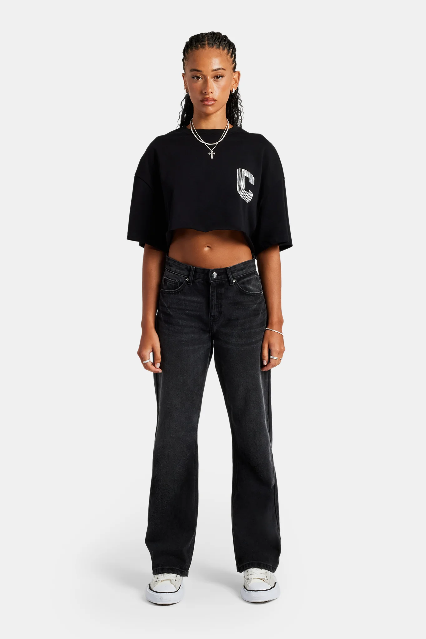 Cernucci Cropped Pearl T-Shirt - Black - Image 4