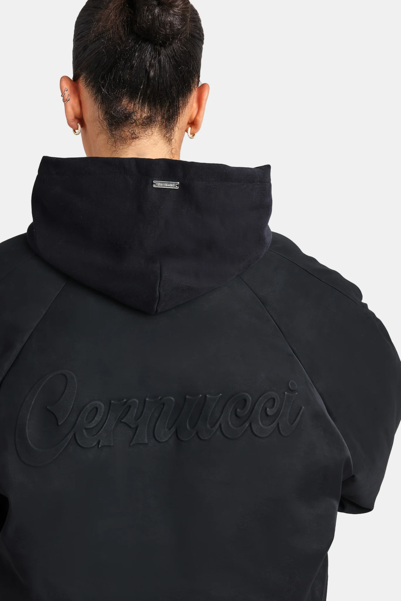 Cernucci Cropped PU Puffer Bomber Jacket - Black - Image 3