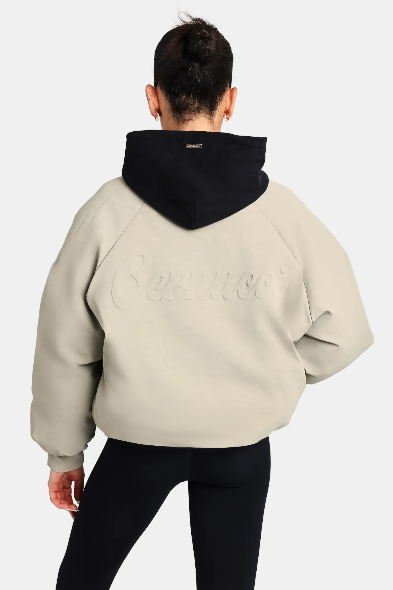 Cernucci Cropped PU Puffer Bomber Jacket - Sage - Image 3