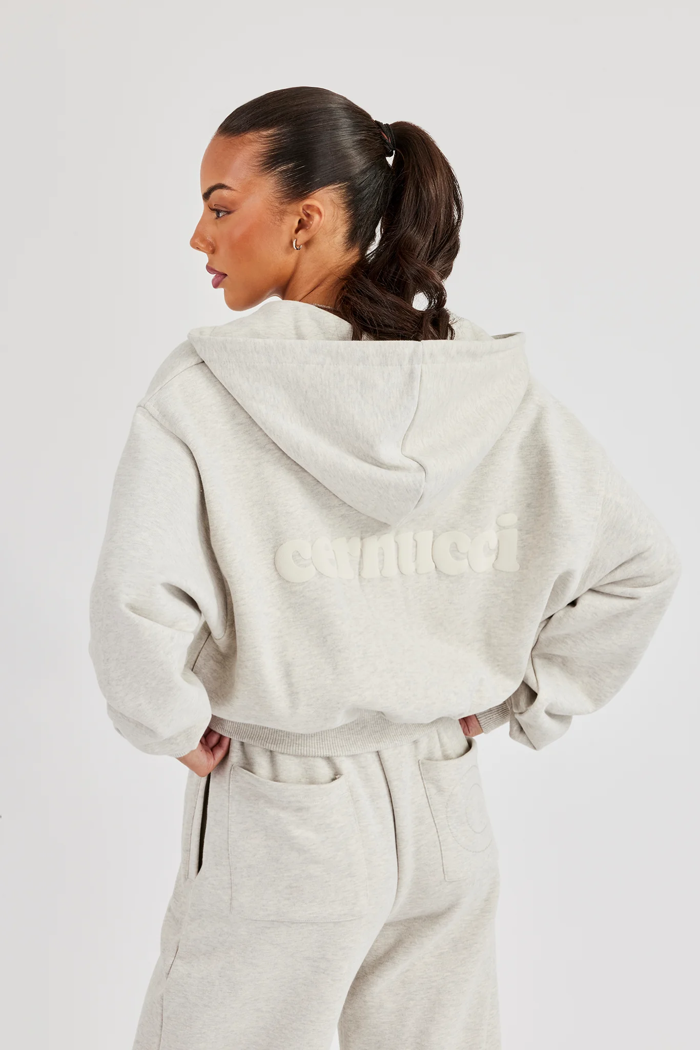 Cernucci Cropped Zip Through Hoodie - Ash Grey - Image 2