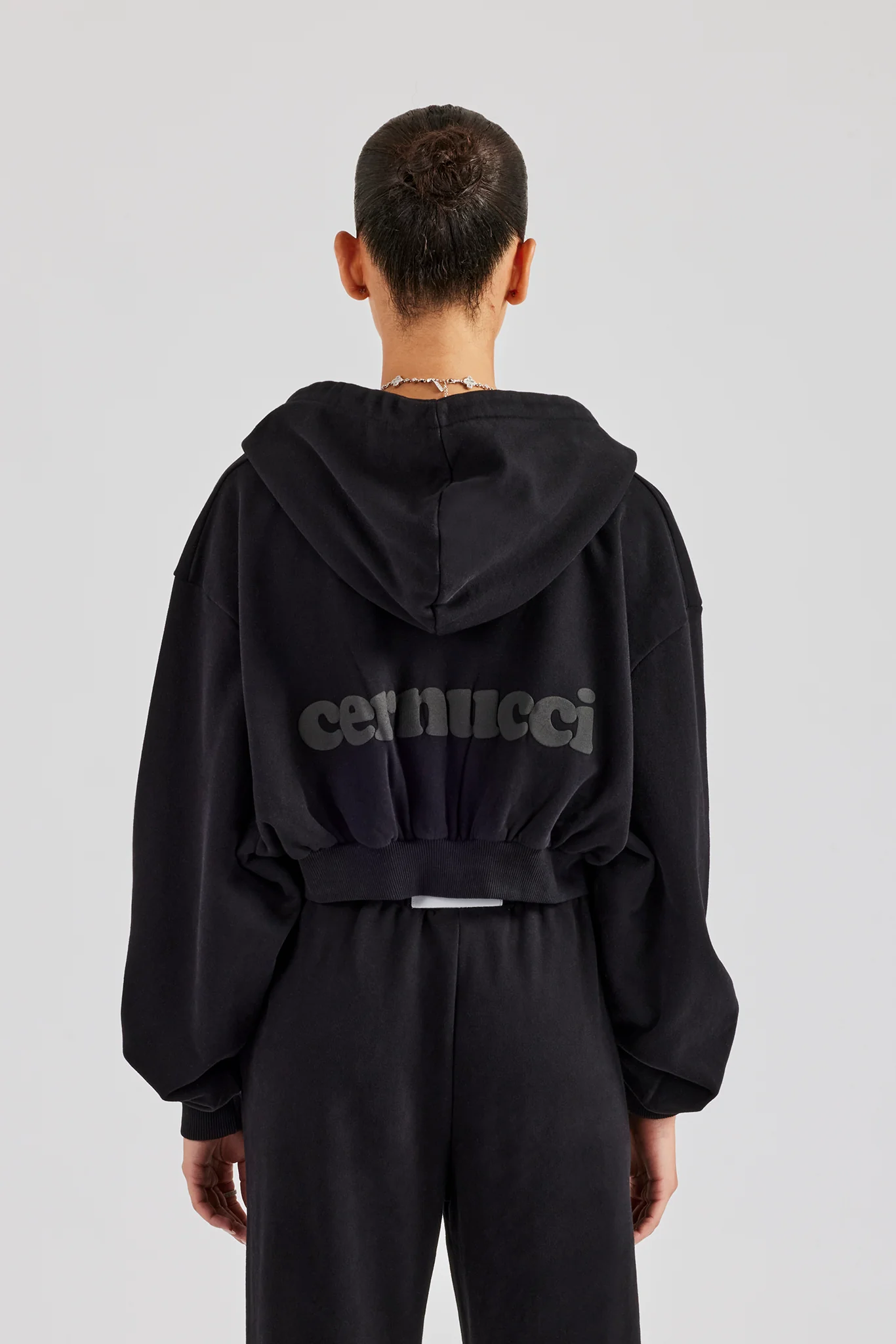 Cernucci Cropped Zip Through Hoodie - Black - Image 4