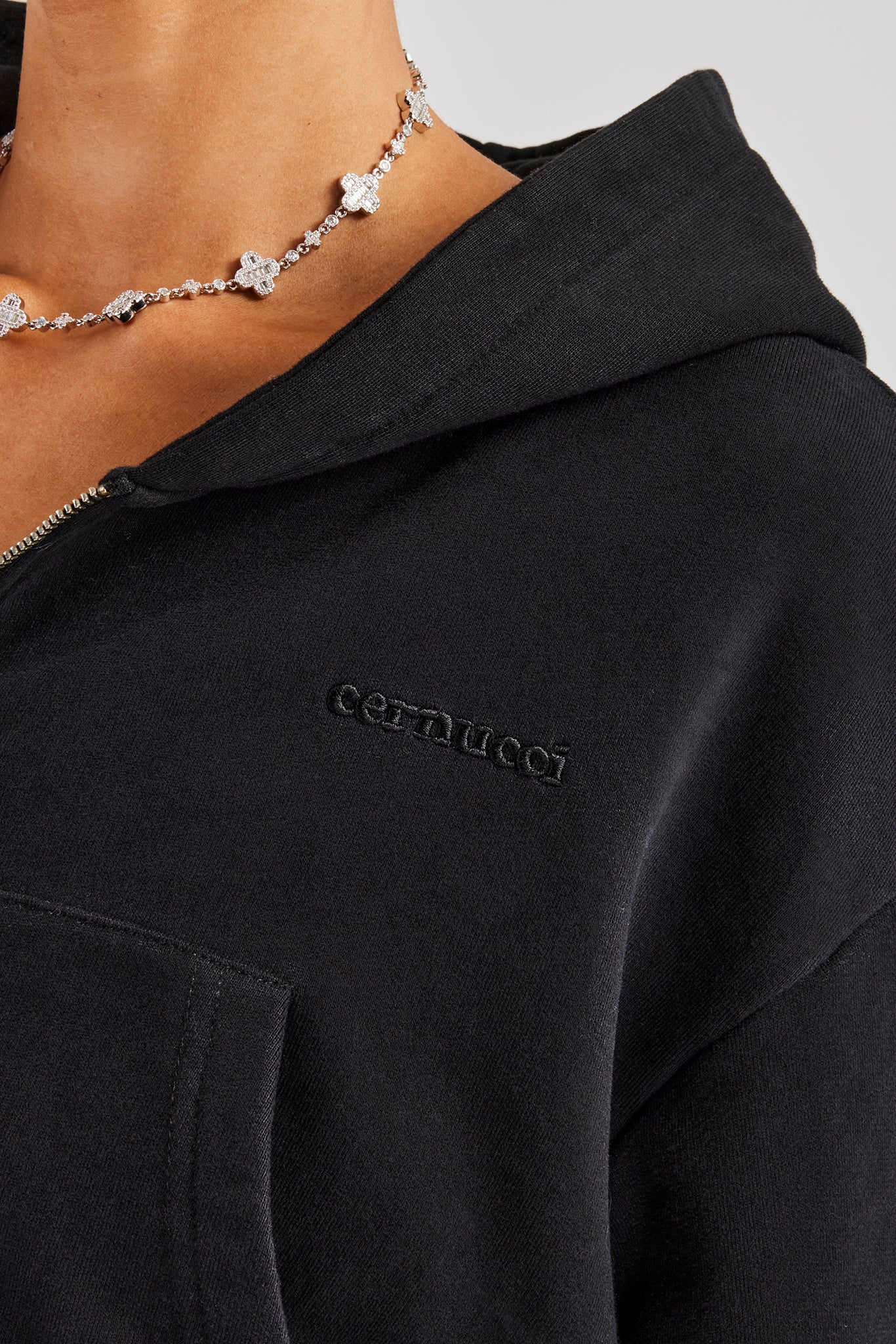 Cernucci Cropped Zip Through Hoodie - Black - Image 5