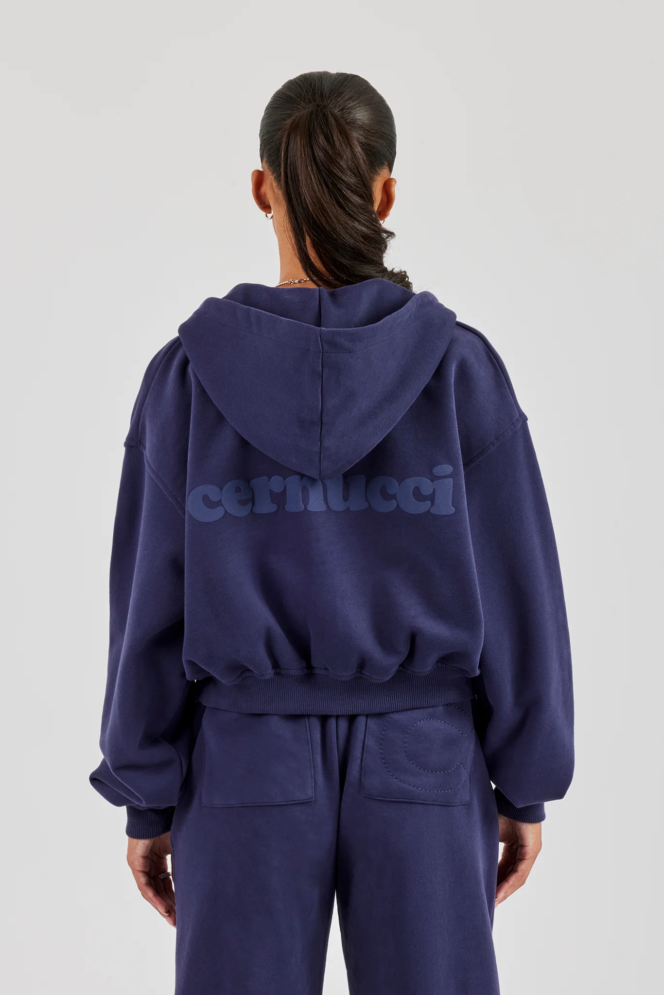 Cernucci Cropped Zip Through Hoodie - Navy - Image 2