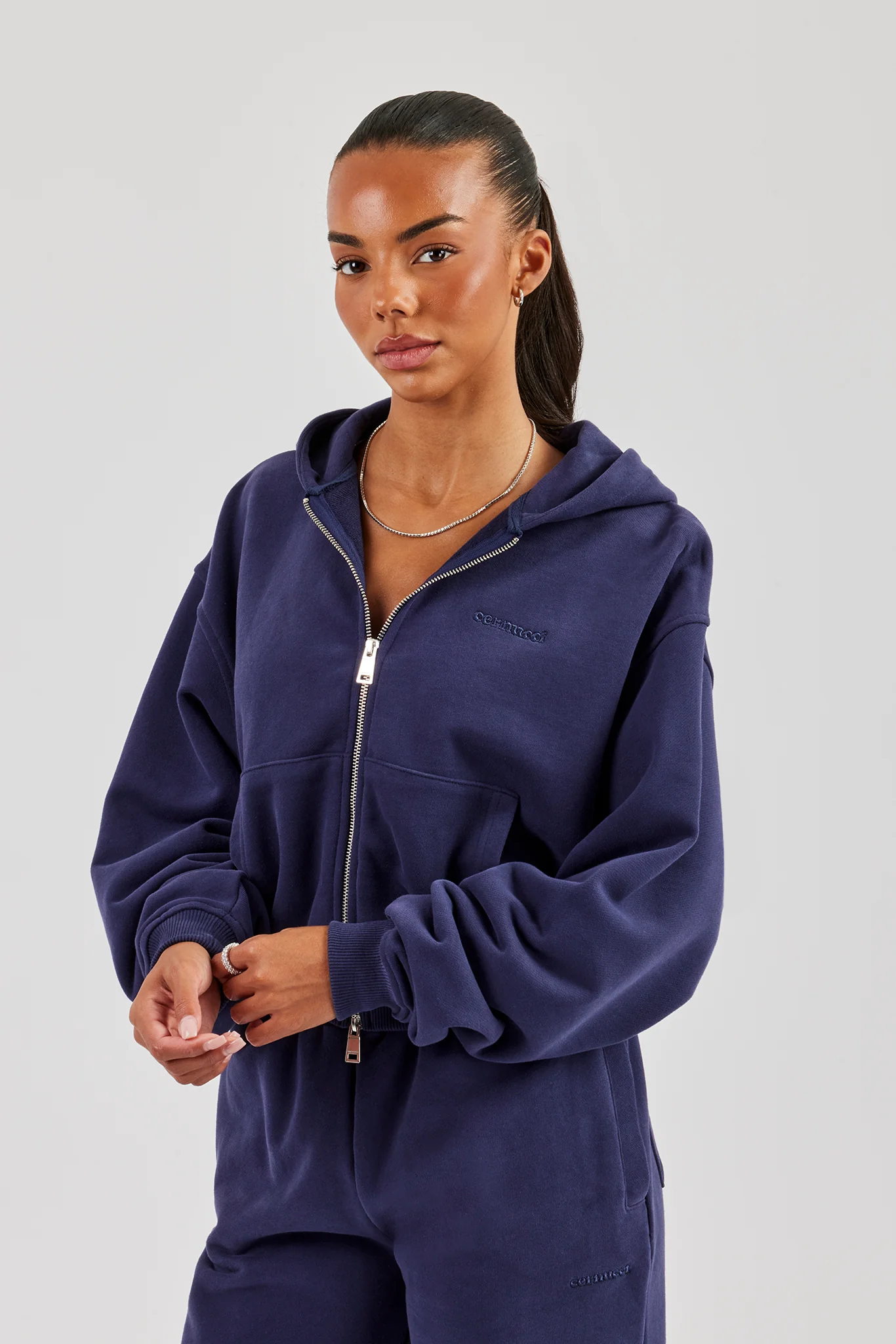 Cernucci Cropped Zip Through Hoodie - Navy - Image 4