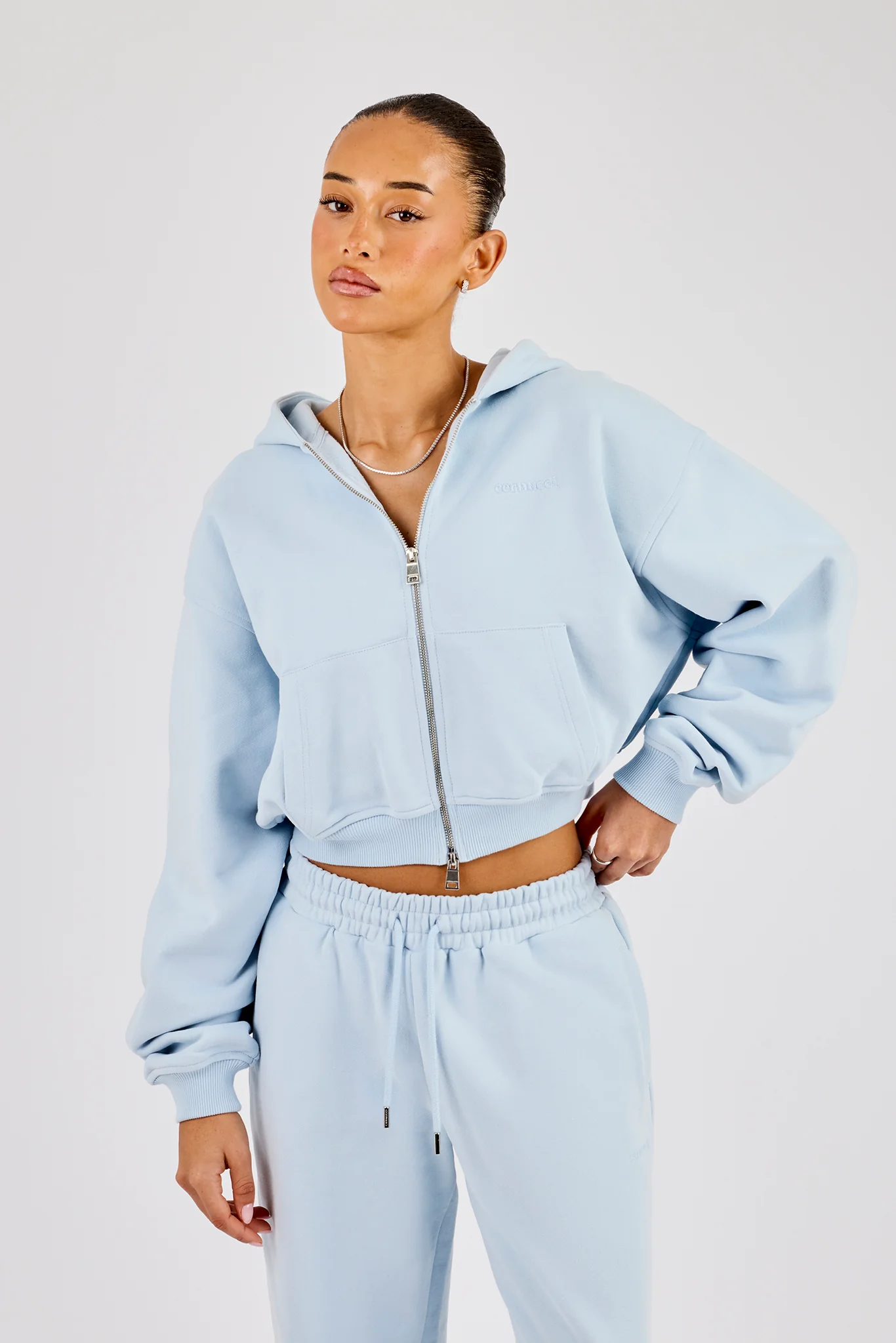 Cernucci Cropped Zip Through Hoodie - Powder Blue - Image 2