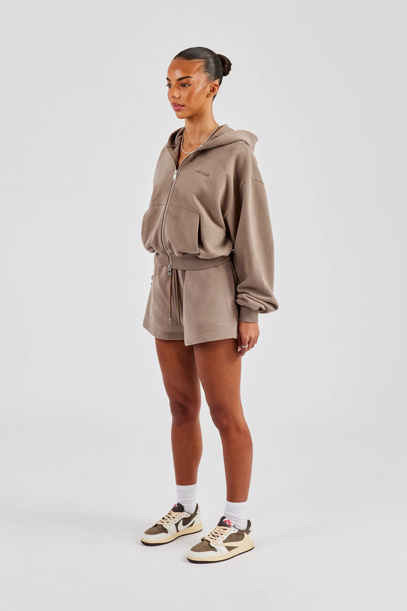 Cernucci Cropped Zip Through Hoodie & Short - Taupe - Image 2