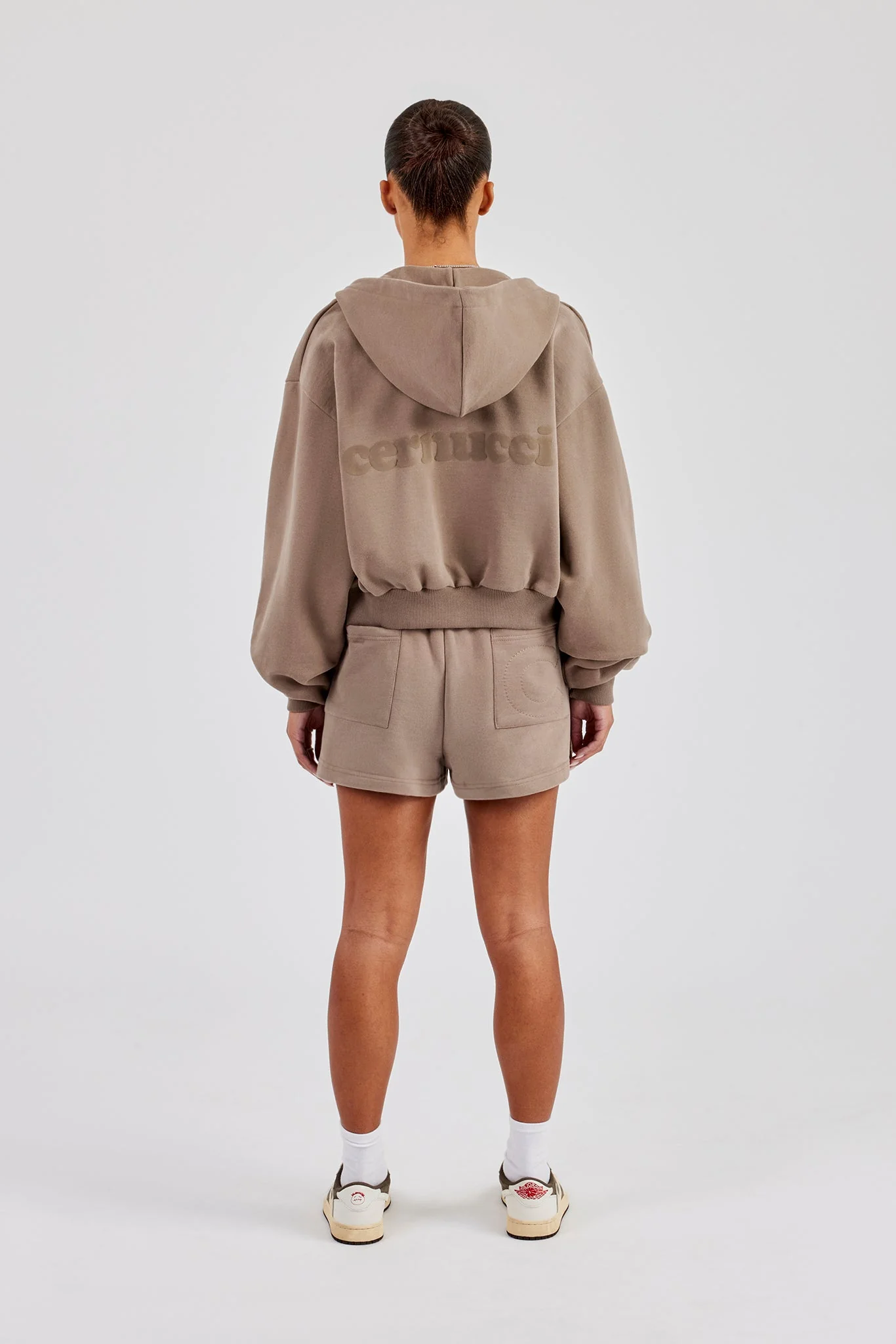 Cernucci Cropped Zip Through Hoodie & Short - Taupe - Image 4