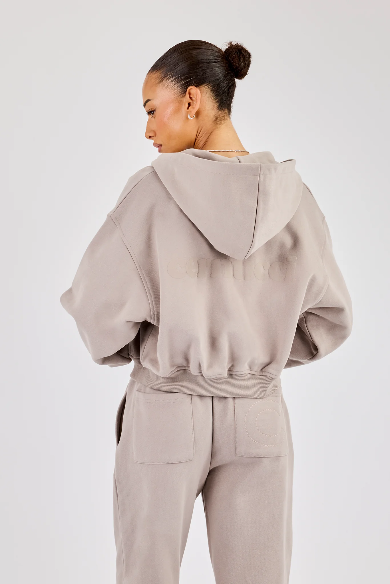 Cernucci Cropped Zip Through Hoodie - Stone - Image 3