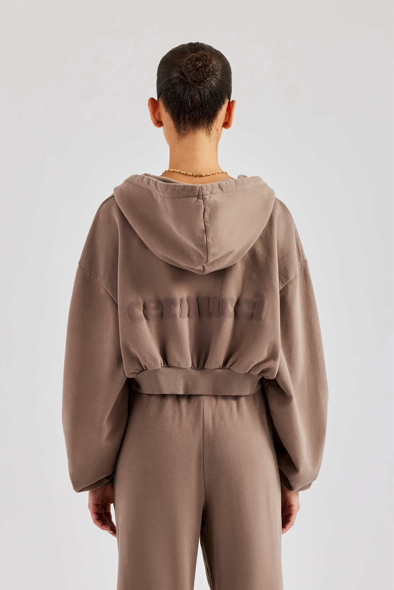 Cernucci Cropped Zip Through Hoodie - Taupe - Image 3