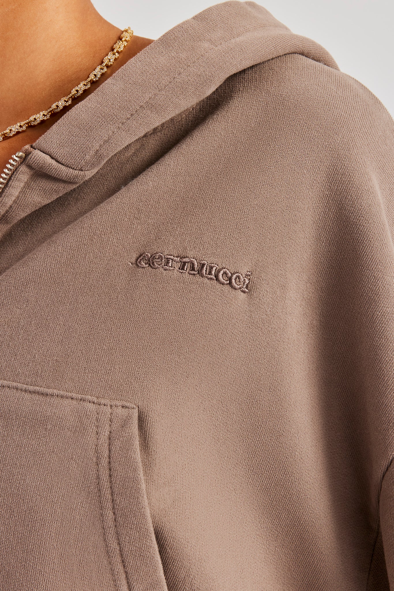 Cernucci Cropped Zip Through Hoodie - Taupe - Image 4