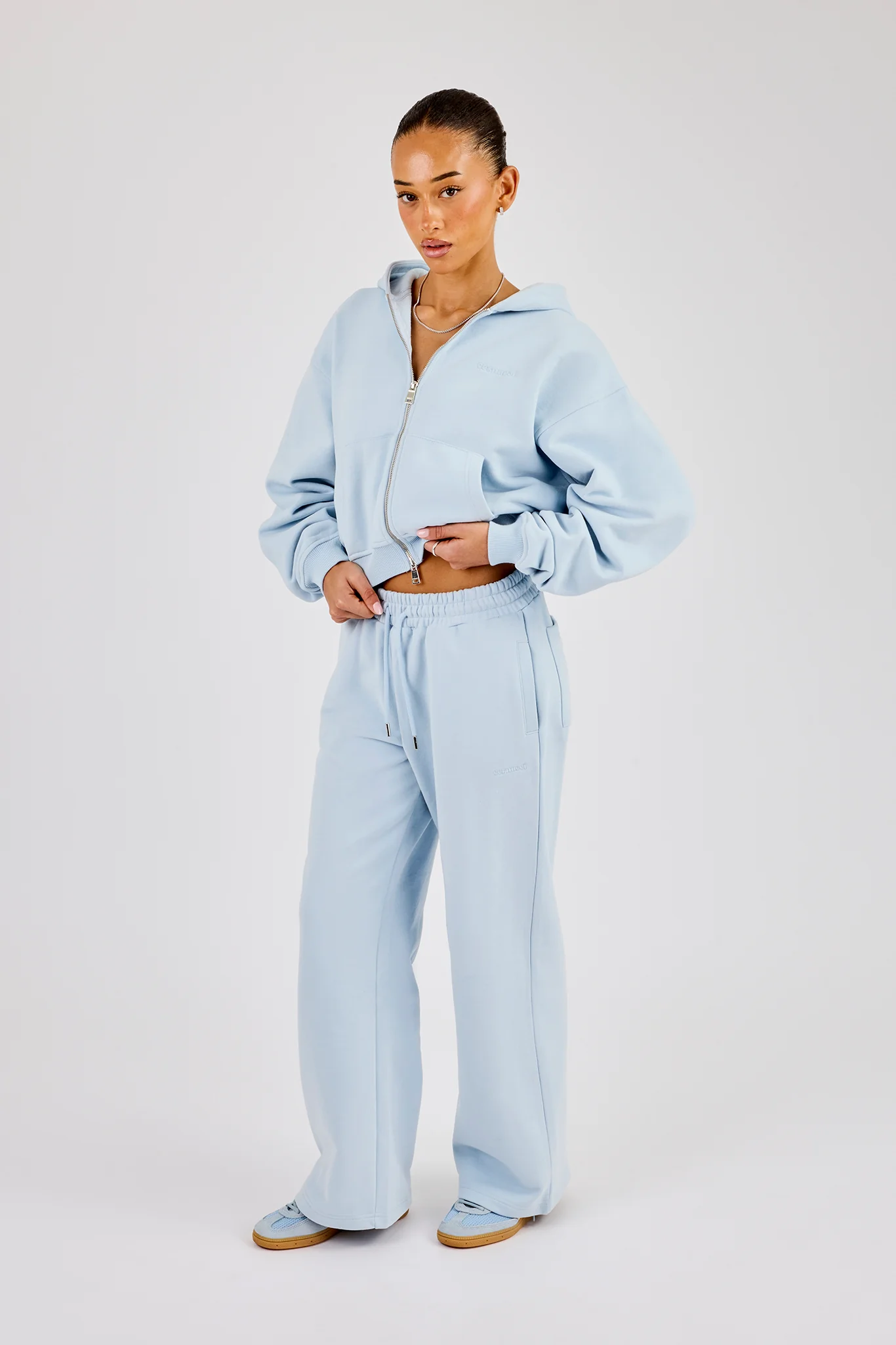 Cernucci Cropped Zip Through Hoodie & Wide Leg Jogger - Powder Blue - Image 3