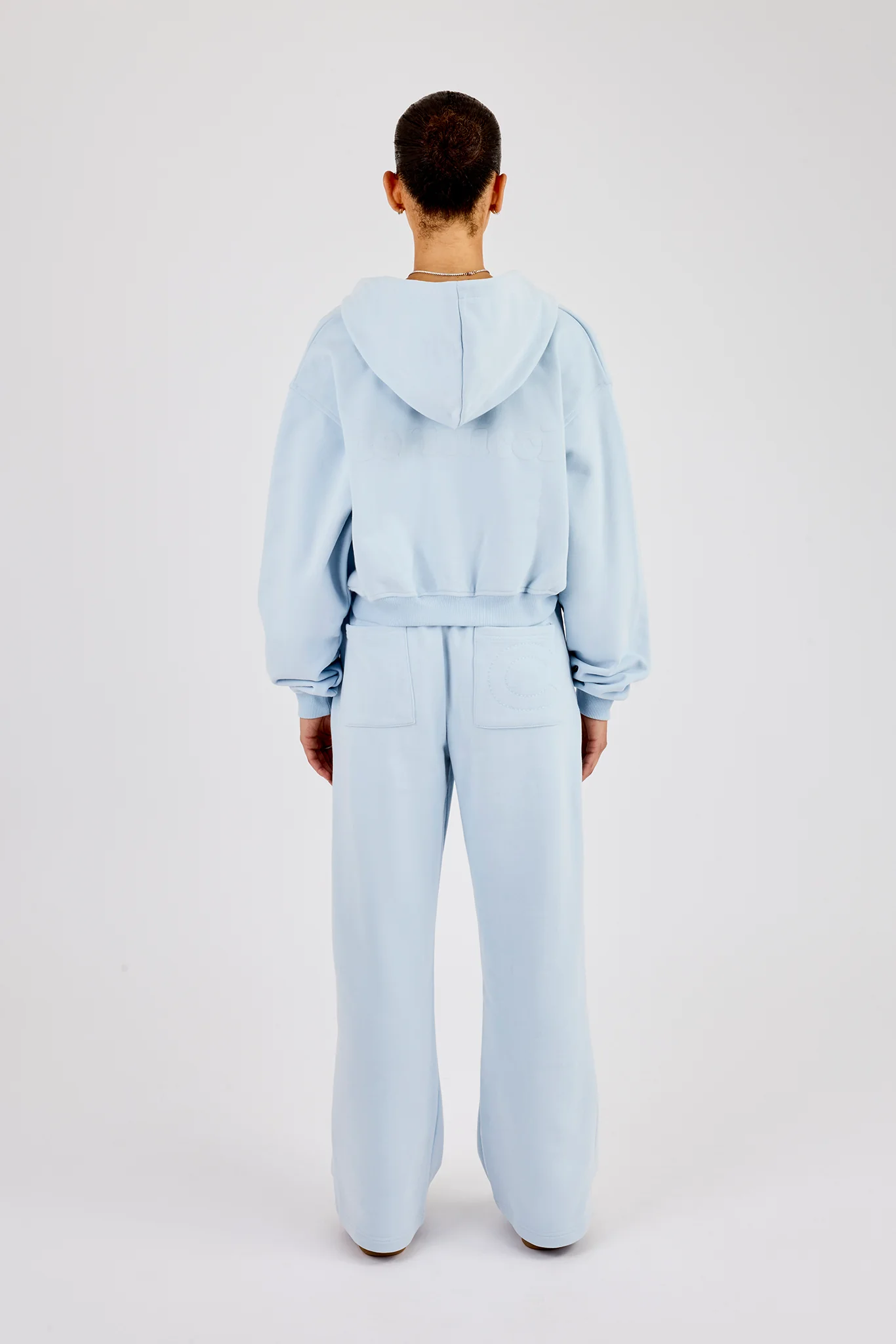 Cernucci Cropped Zip Through Hoodie & Wide Leg Jogger - Powder Blue - Image 4