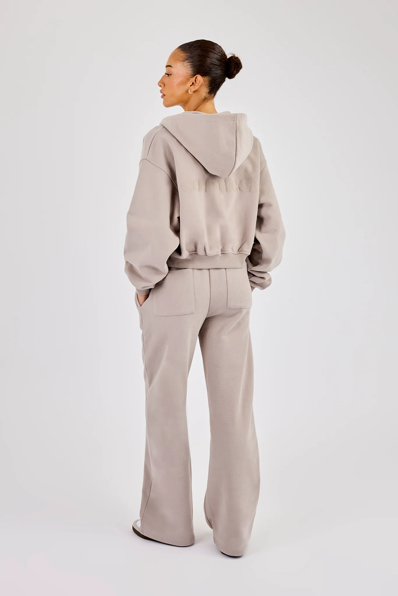 Cernucci Cropped Zip Through Hoodie & Wide Leg Jogger - Stone - Image 2