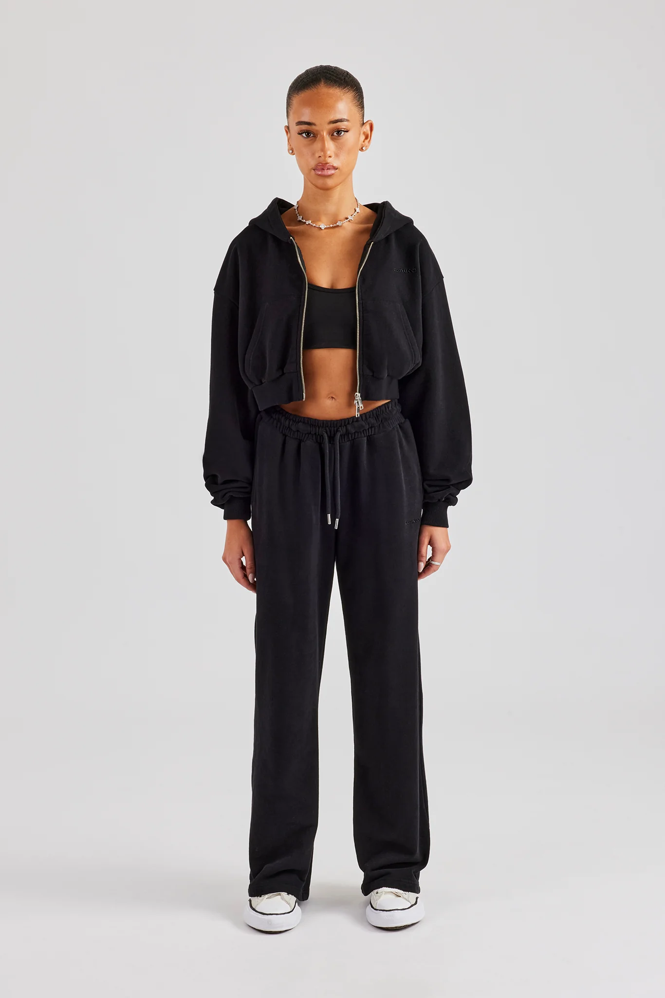 Cernucci Cropped Zip Through Hoodie & Wide Leg Jogger - Black - Image 4