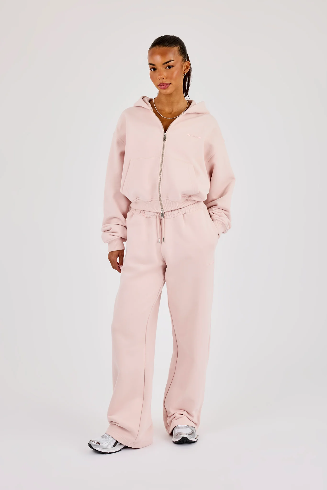 Cernucci Cropped Zip Through Hoodie & Wide Leg Jogger - Dusty Pink - Image 4